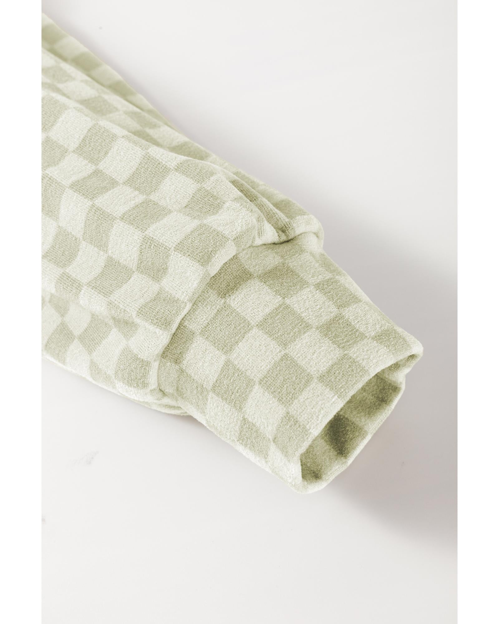 Green Checkered Print Kangaroo Pocket Drawstring Hoodie - M 6