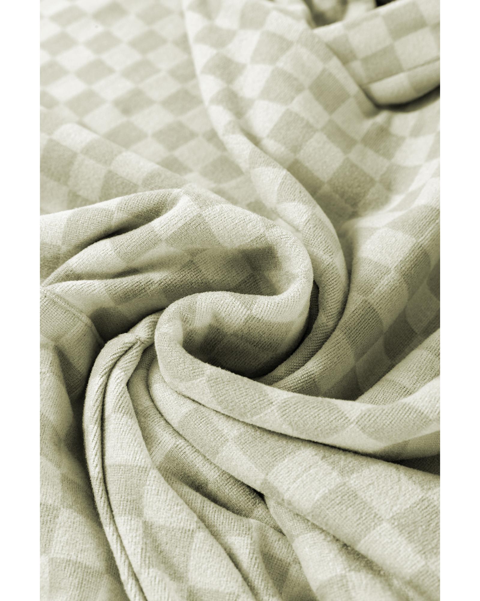 Green Checkered Print Kangaroo Pocket Drawstring Hoodie - M 7