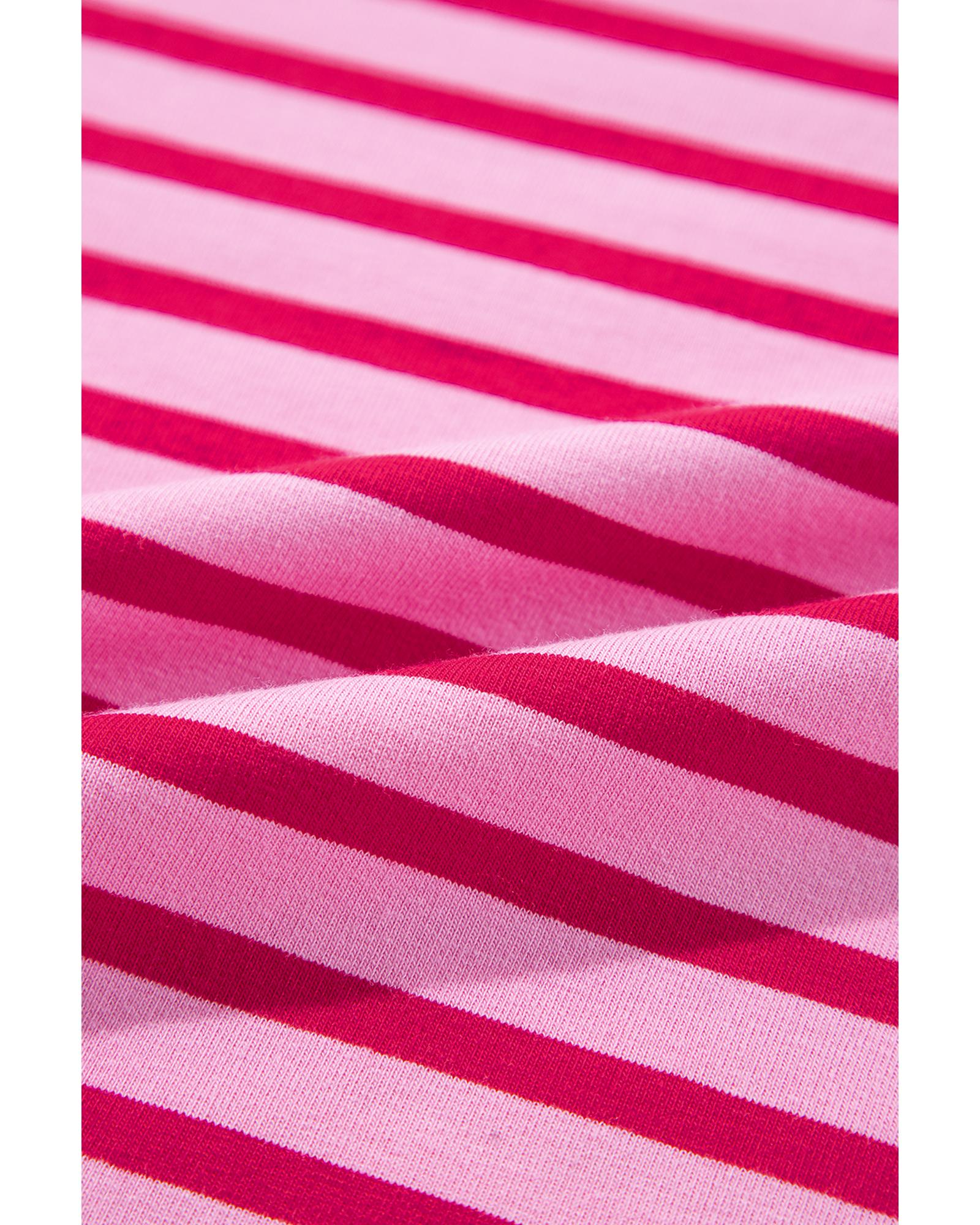 Sachet Pink Striped Print Crew Neck Drop Shoulder Sweatshirt - L