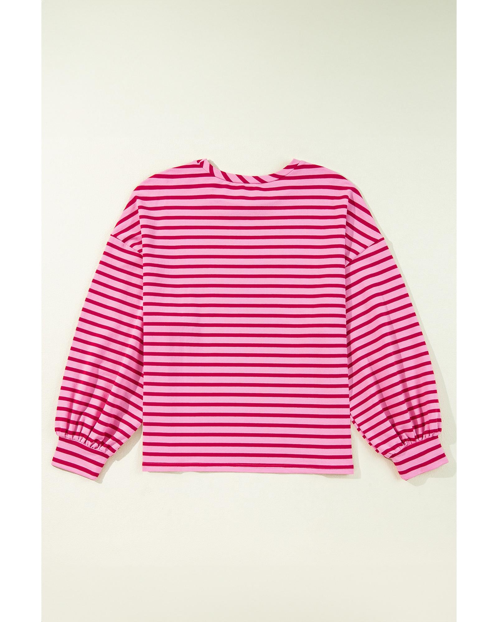 Sachet Pink Striped Print Crew Neck Drop Shoulder Sweatshirt - M 7