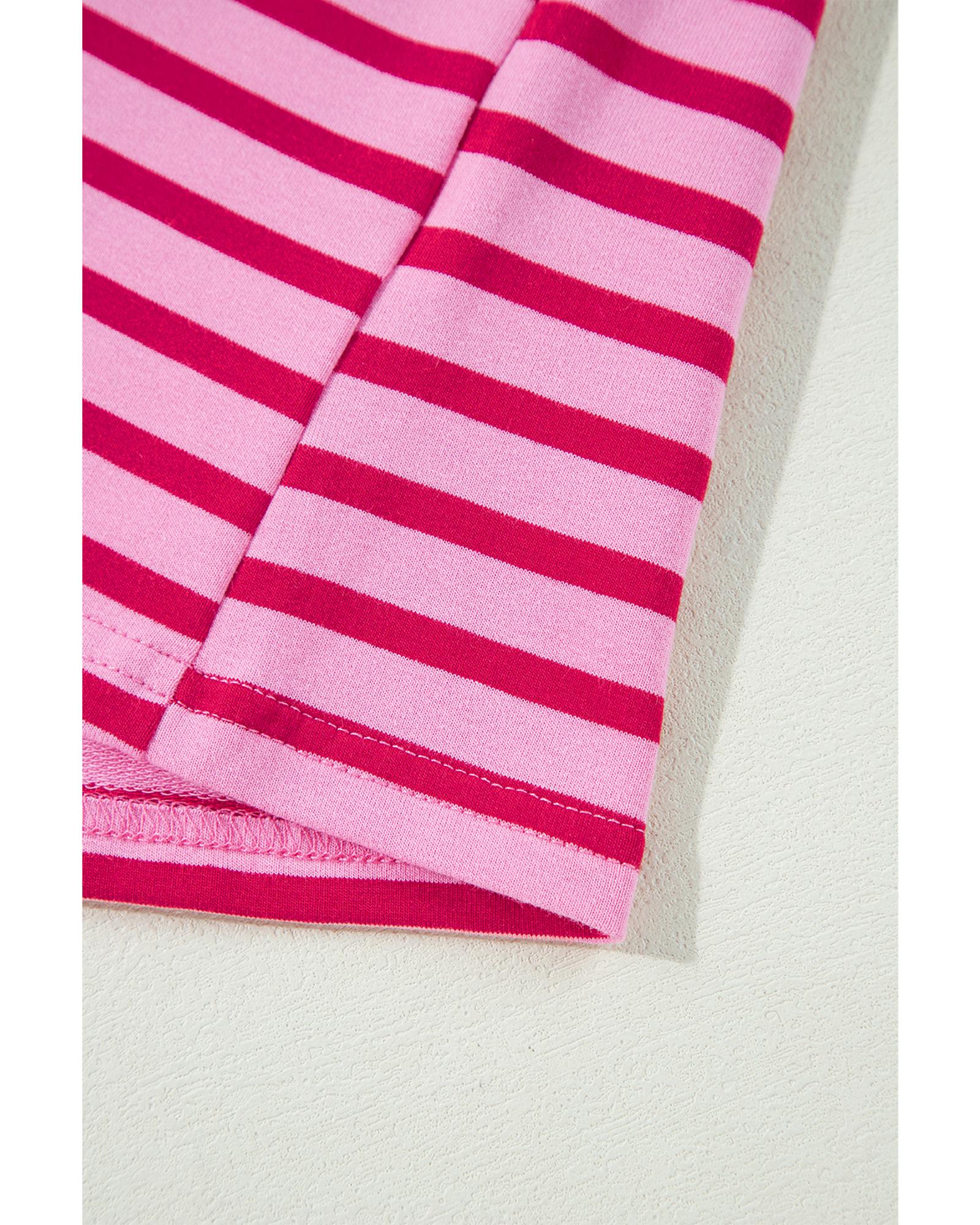 Sachet Pink Striped Print Crew Neck Drop Shoulder Sweatshirt - XL 4