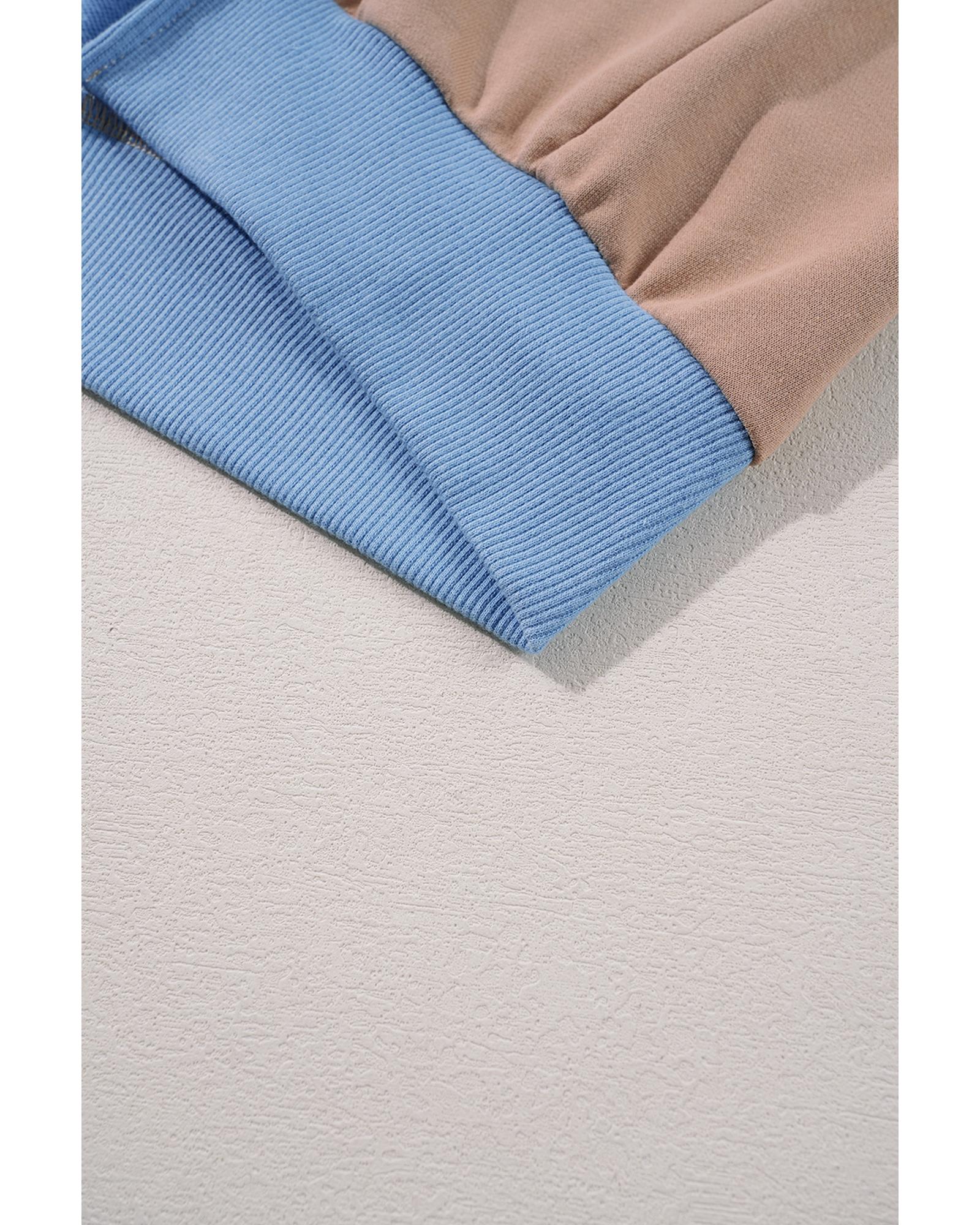 Sky Blue Ribbed Detail Color Block Sleeve Baggy Sweatshirt - L 4