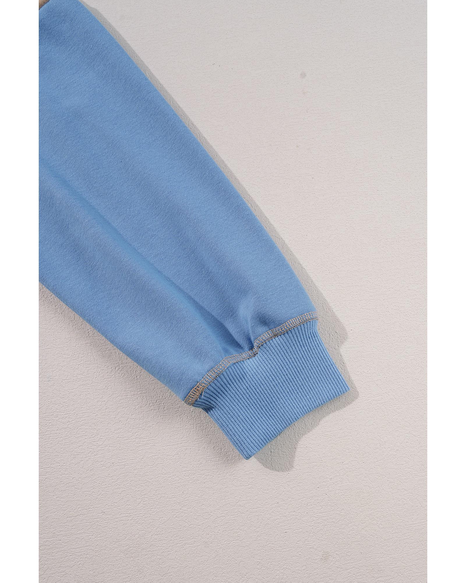 Sky Blue Ribbed Detail Color Block Sleeve Baggy Sweatshirt - M 6