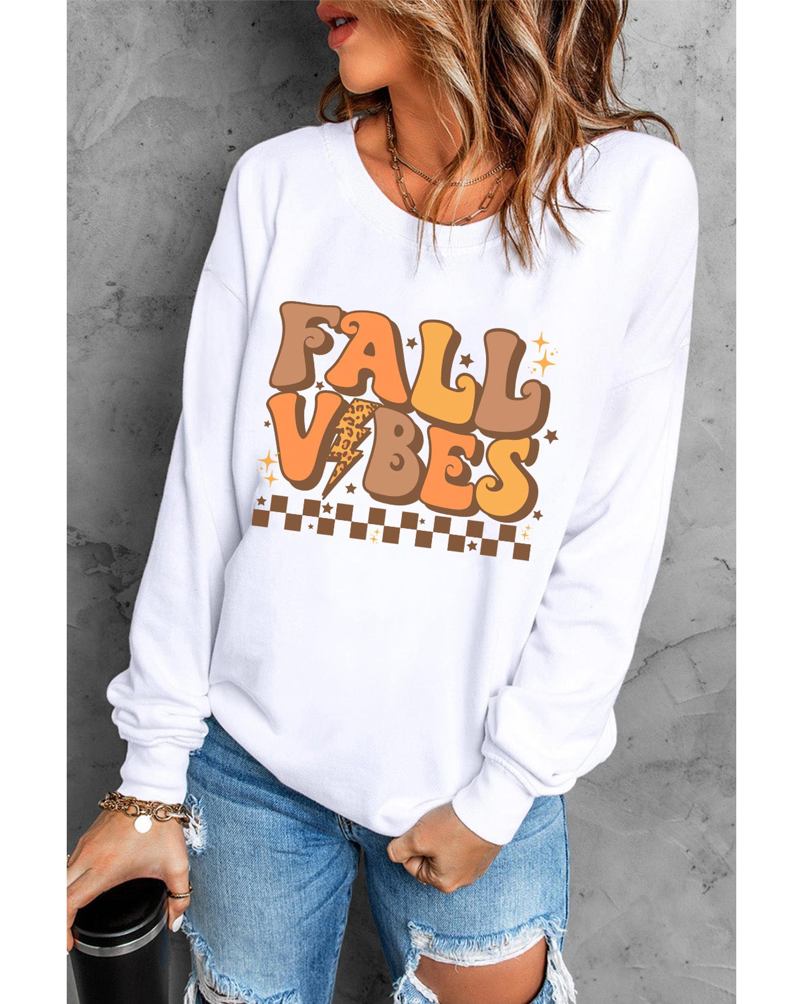 Beige FALL VIBES Graphic Drop Shoulder Sweatshirt - L 3