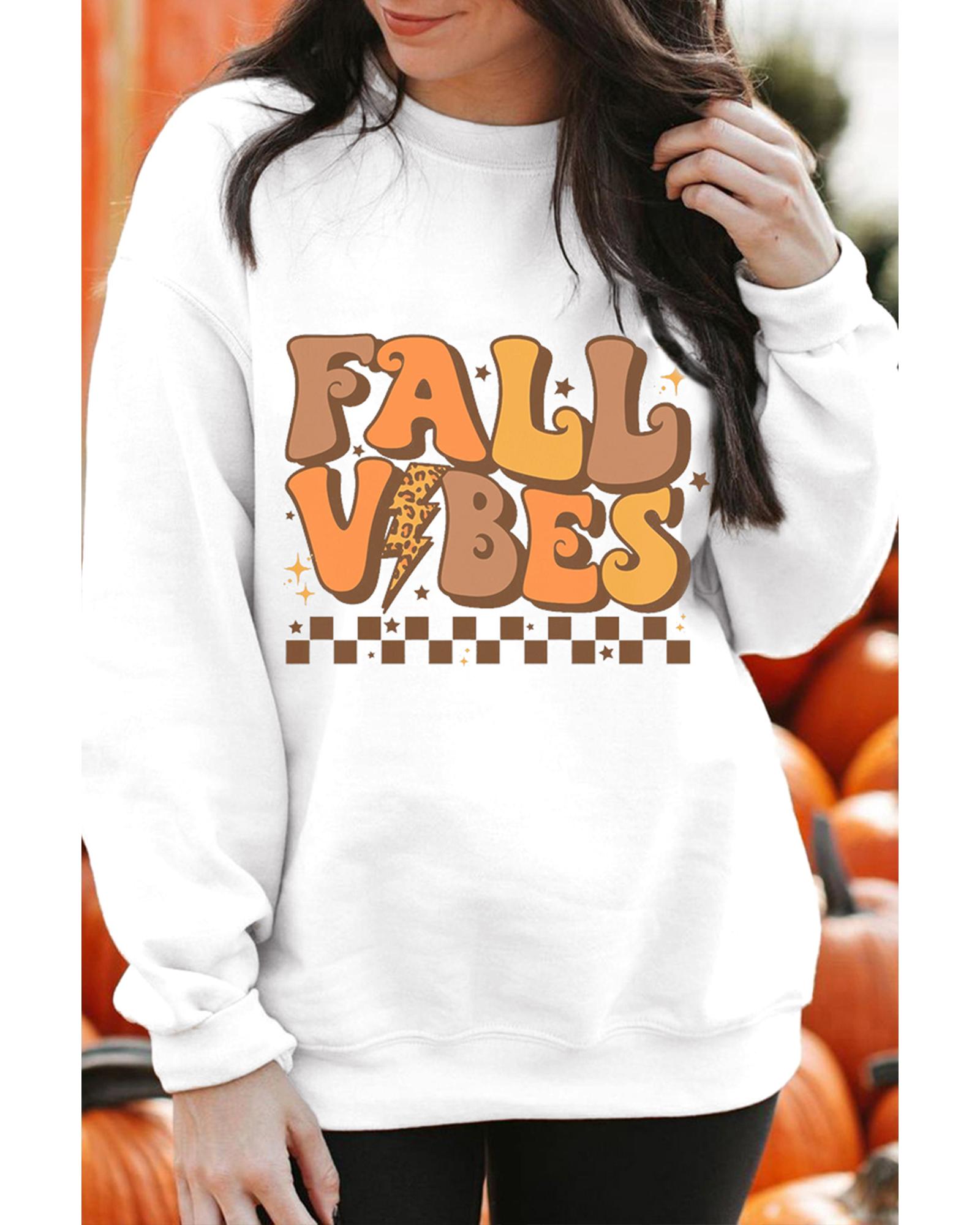 Beige FALL VIBES Graphic Drop Shoulder Sweatshirt - L 4