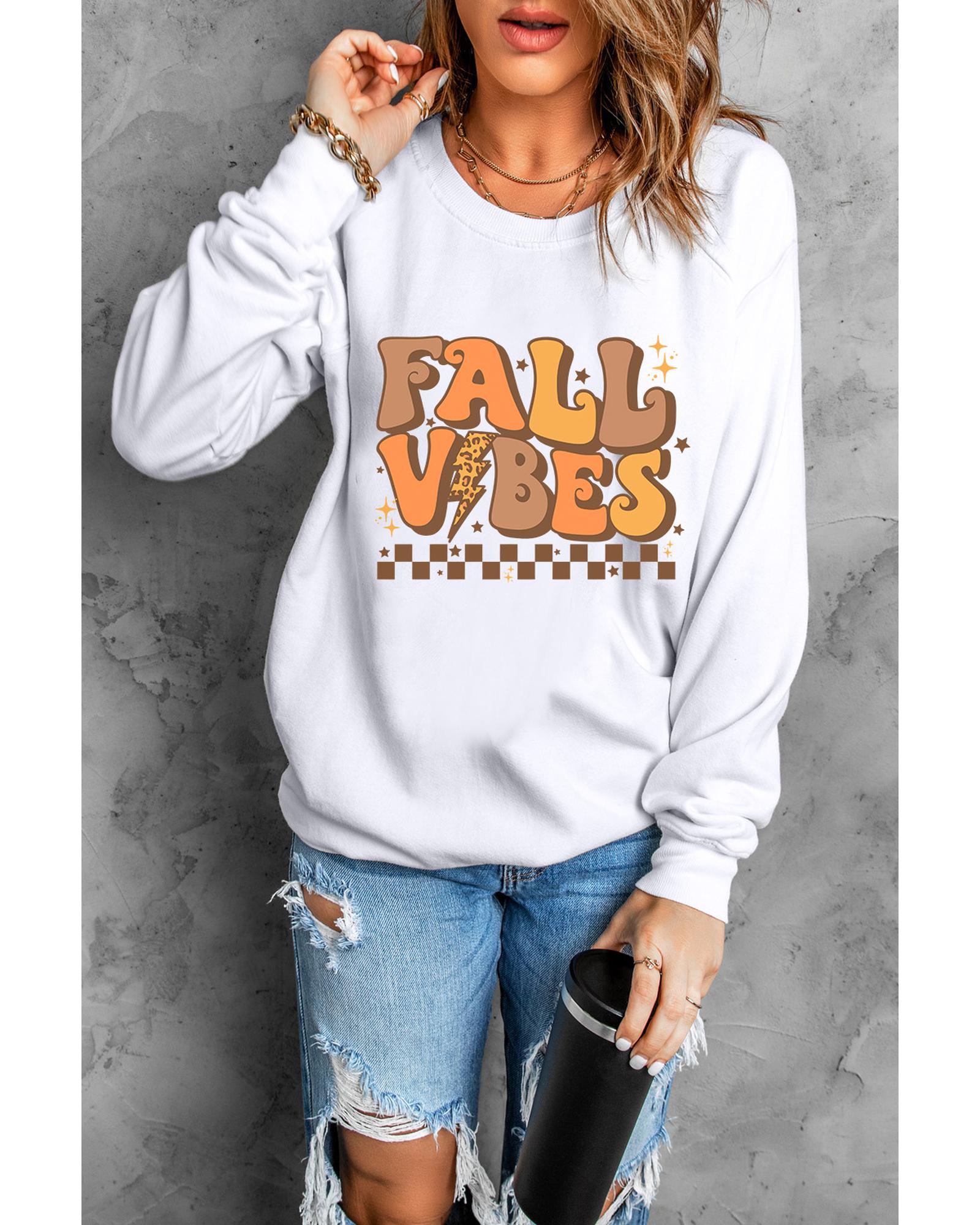 Beige FALL VIBES Graphic Drop Shoulder Sweatshirt - M 5