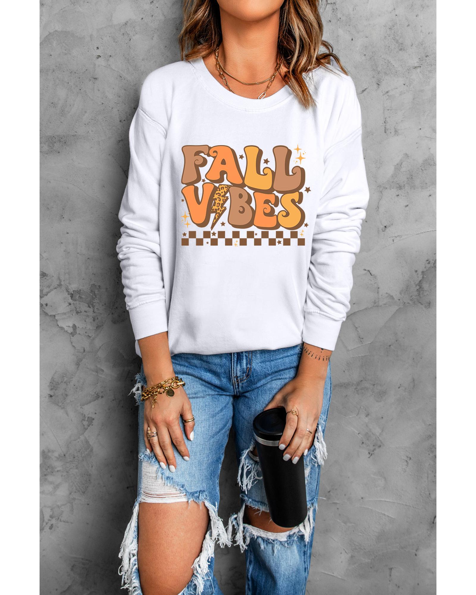 Beige FALL VIBES Graphic Drop Shoulder Sweatshirt - M 6
