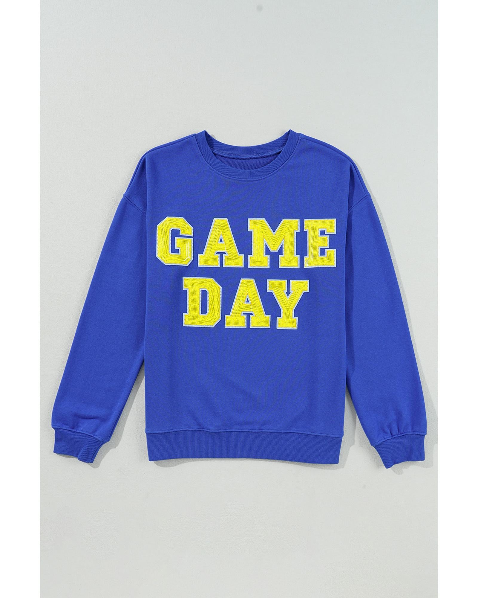 Dark Blue Game Day Crew Neck Graphic Pullover Sweatshirt - M 4