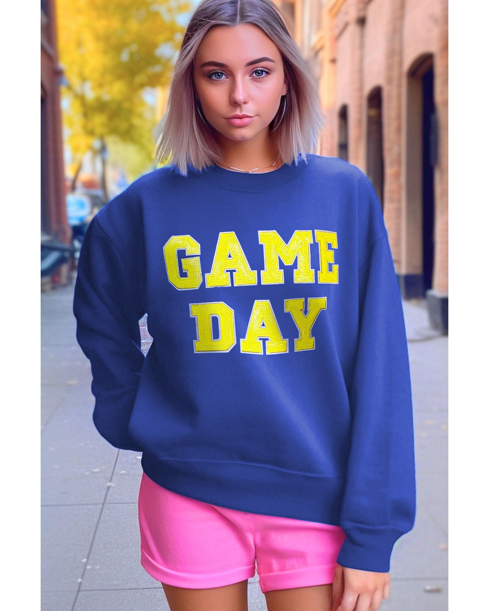 Dark Blue Game Day Crew Neck Graphic Pullover Sweatshirt - M 6