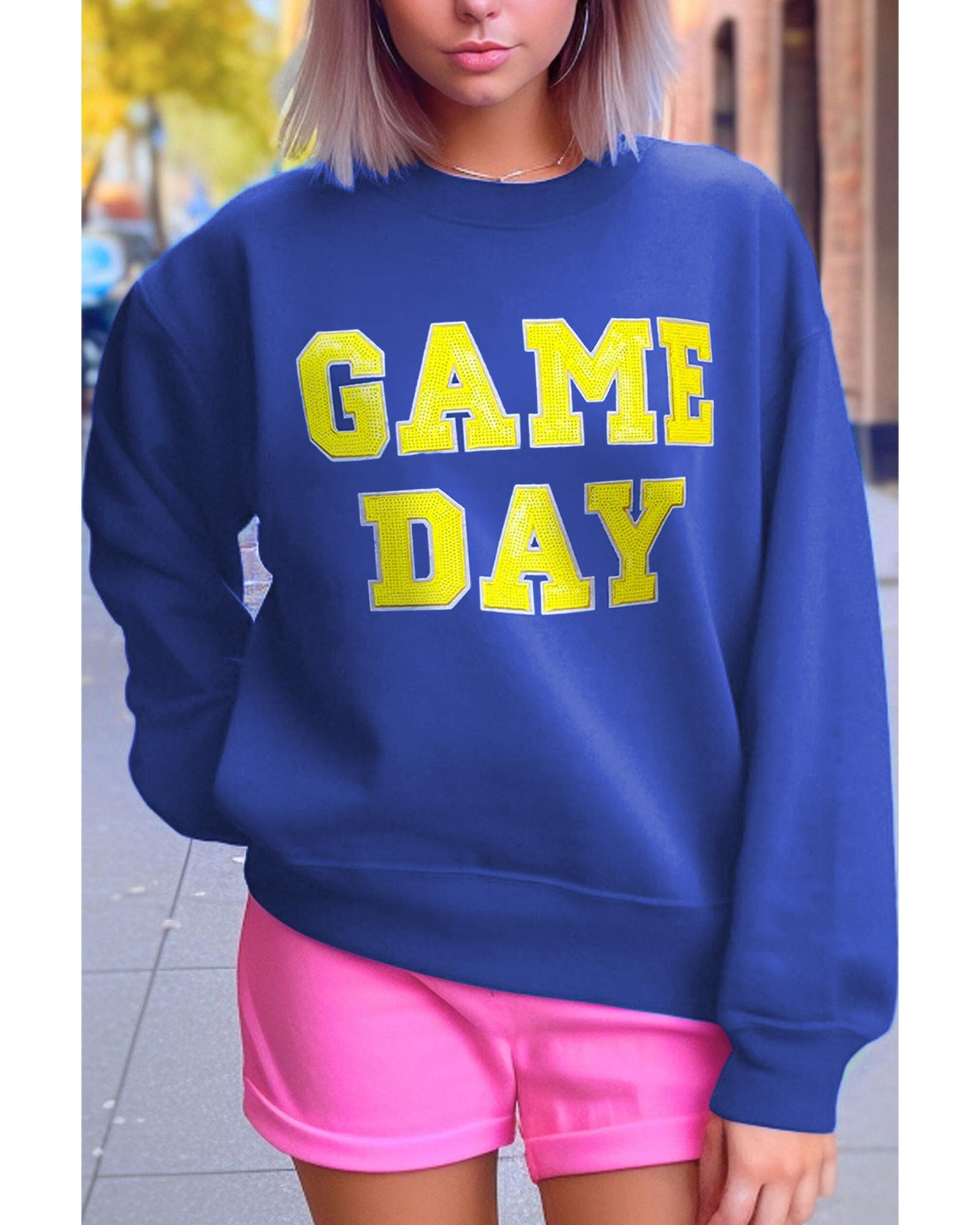 Dark Blue Game Day Crew Neck Graphic Pullover Sweatshirt - M 7