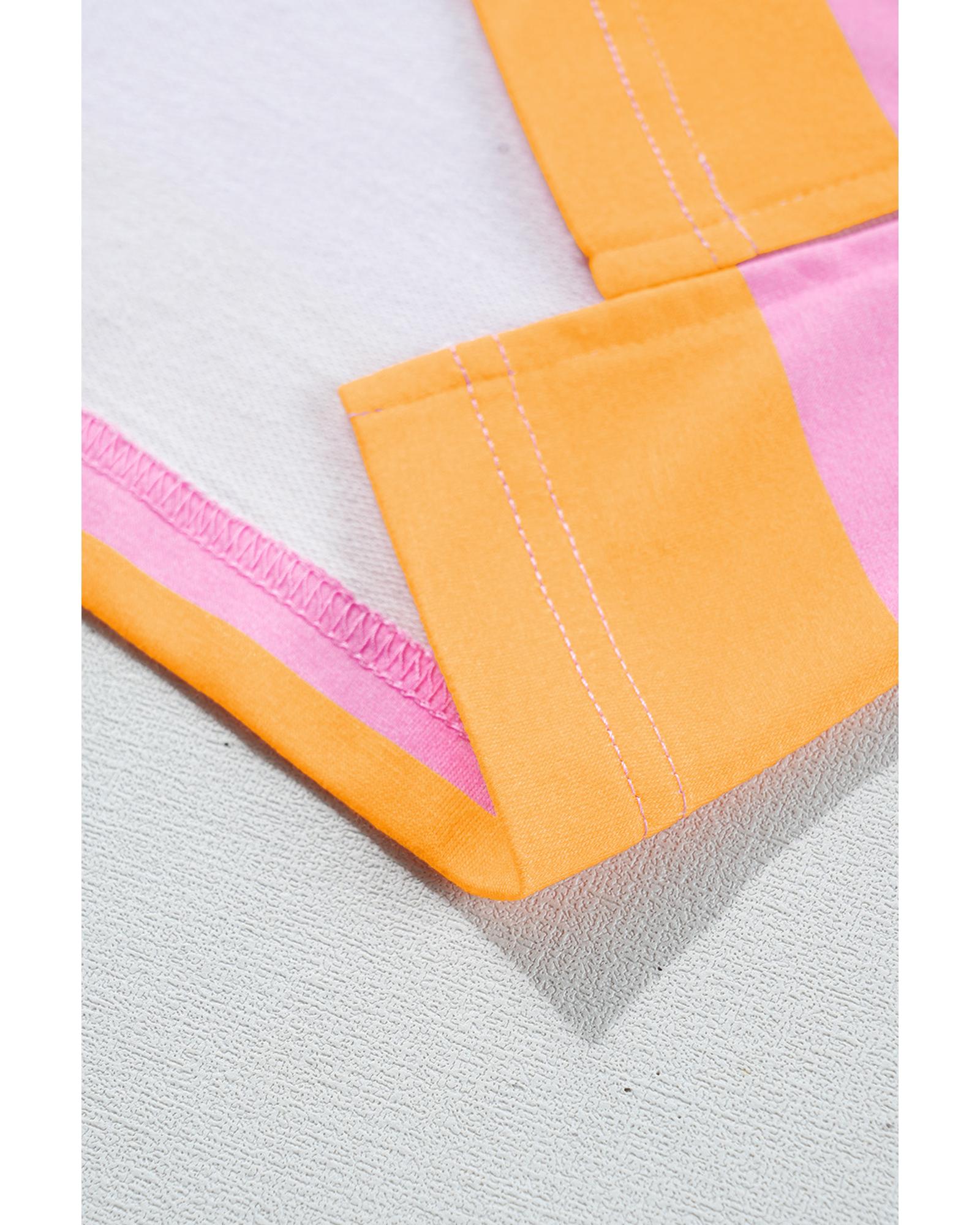 Yellow Stripe Color Block Polo Collar Sweatshirt - M 3