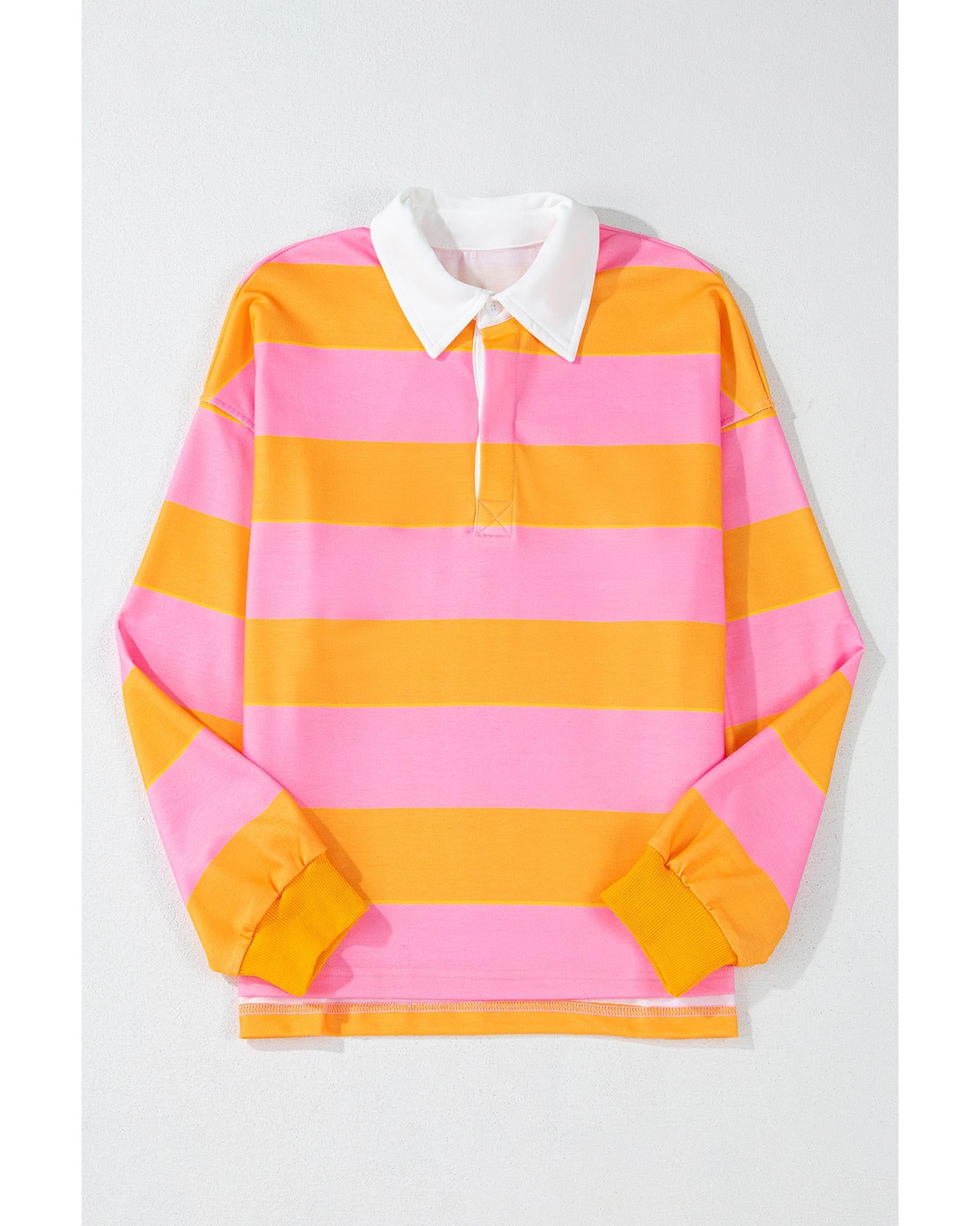 Yellow Stripe Color Block Polo Collar Sweatshirt - M 6