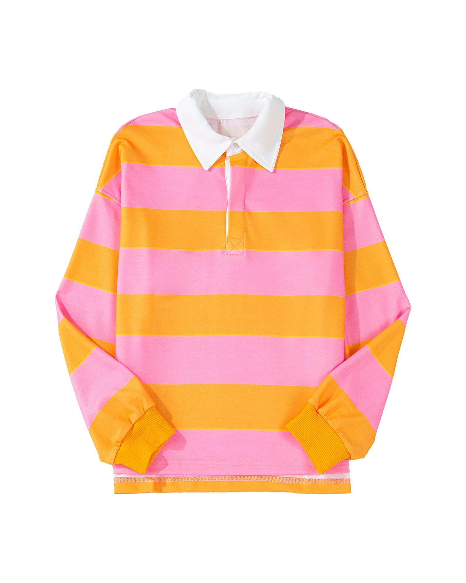 Yellow Stripe Color Block Polo Collar Sweatshirt - M 8
