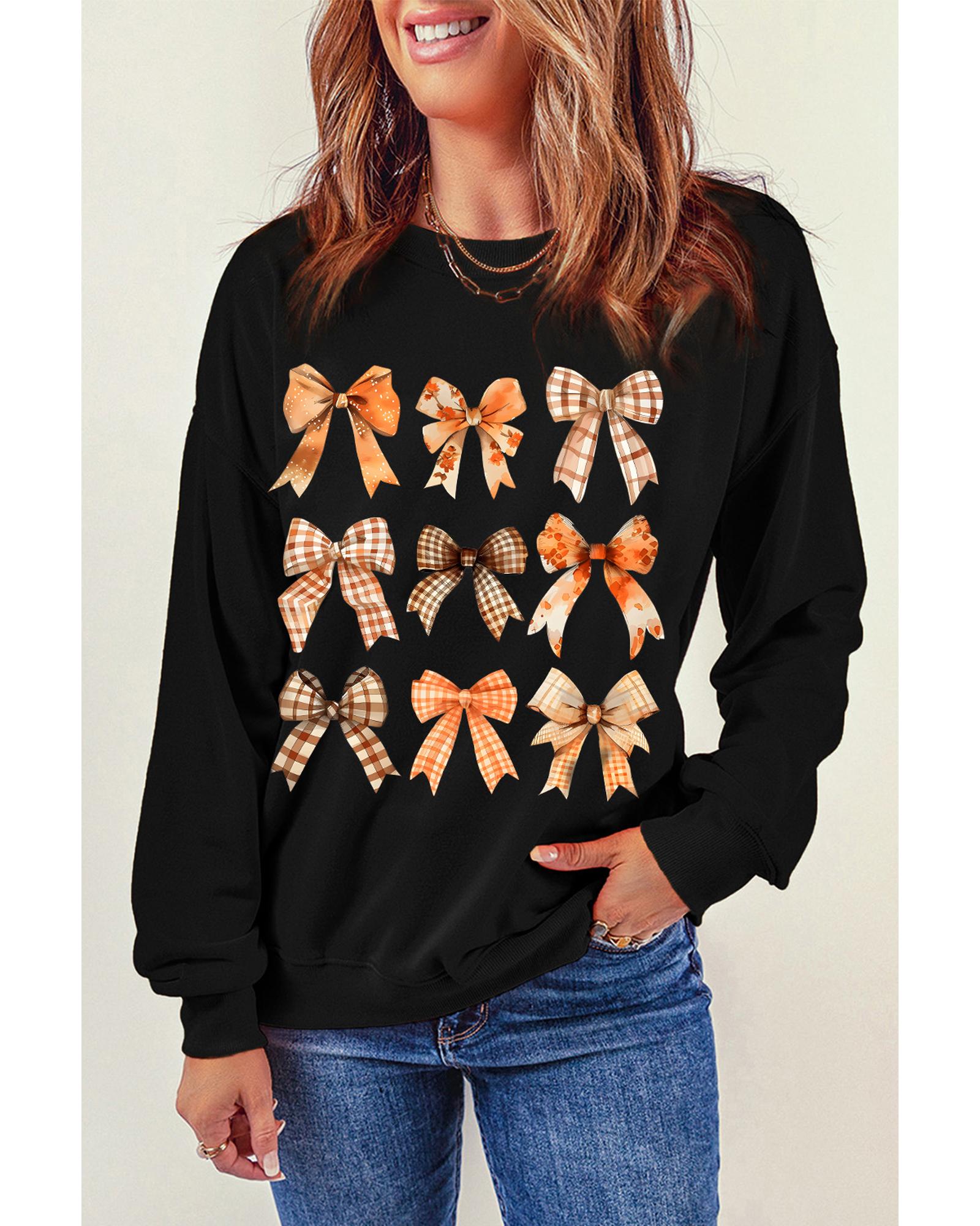 Black Thanksgiving Spice Bowknot Graphic Sweatshirt - M 3