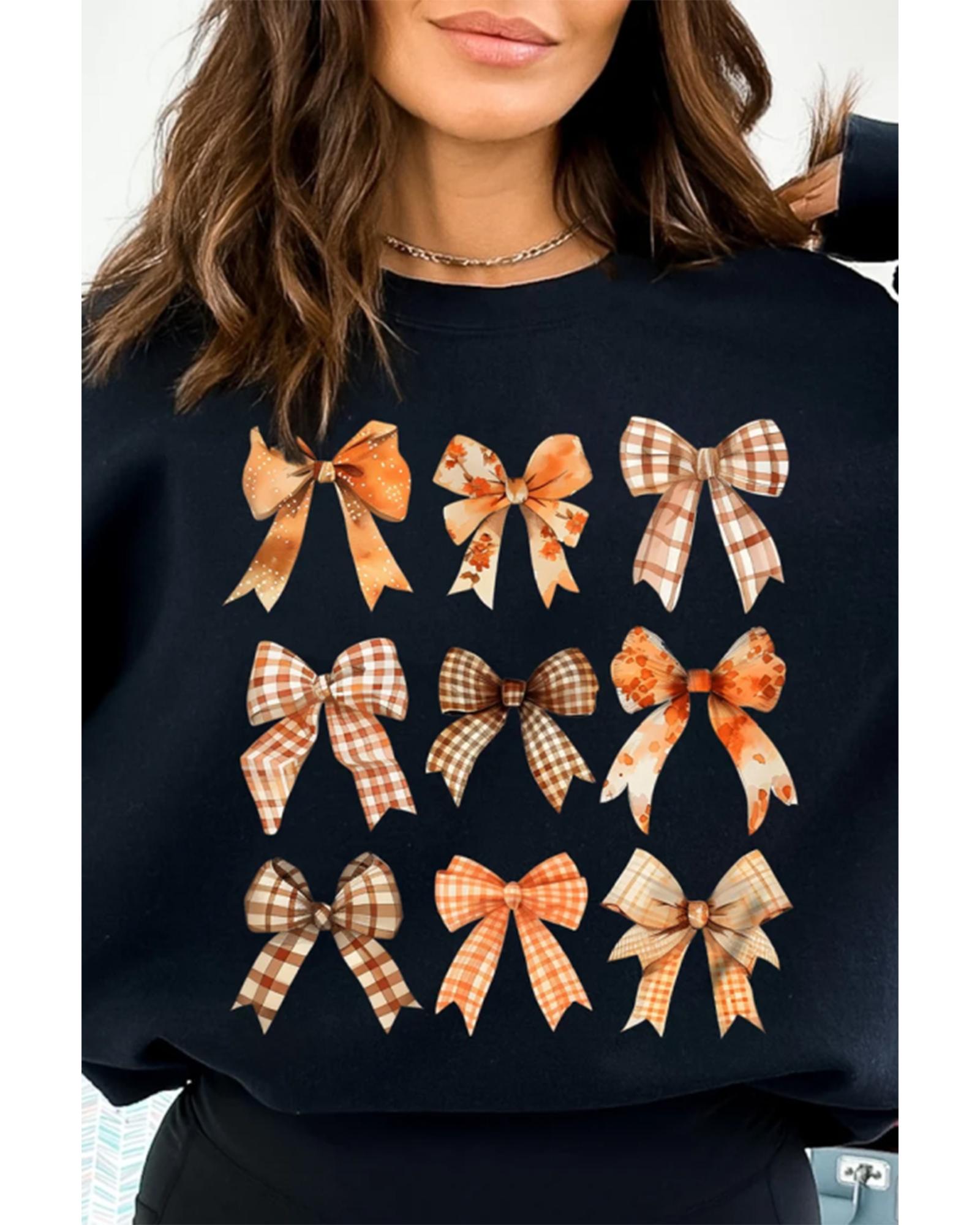 Black Thanksgiving Spice Bowknot Graphic Sweatshirt - M 4