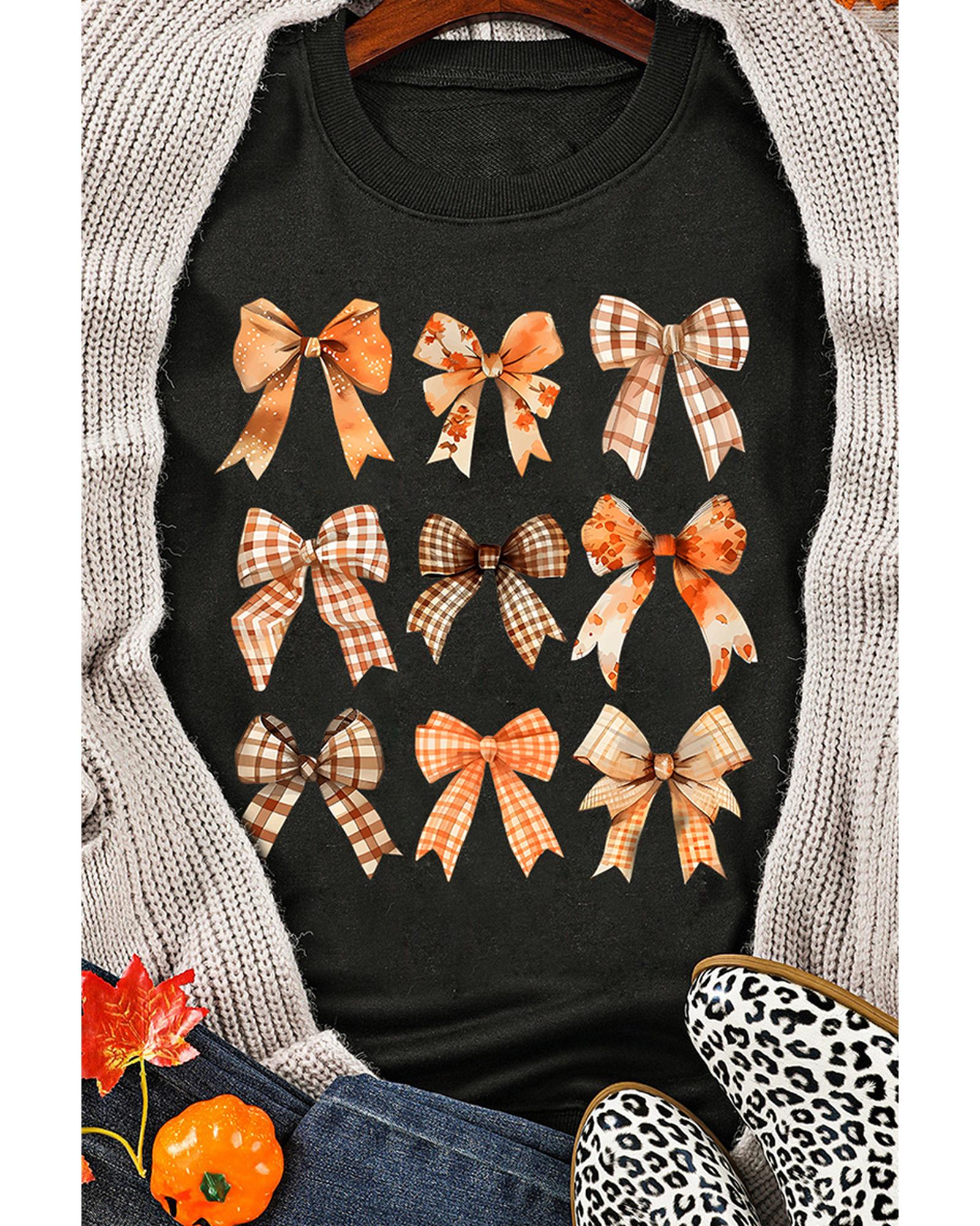 Black Thanksgiving Spice Bowknot Graphic Sweatshirt - M 5