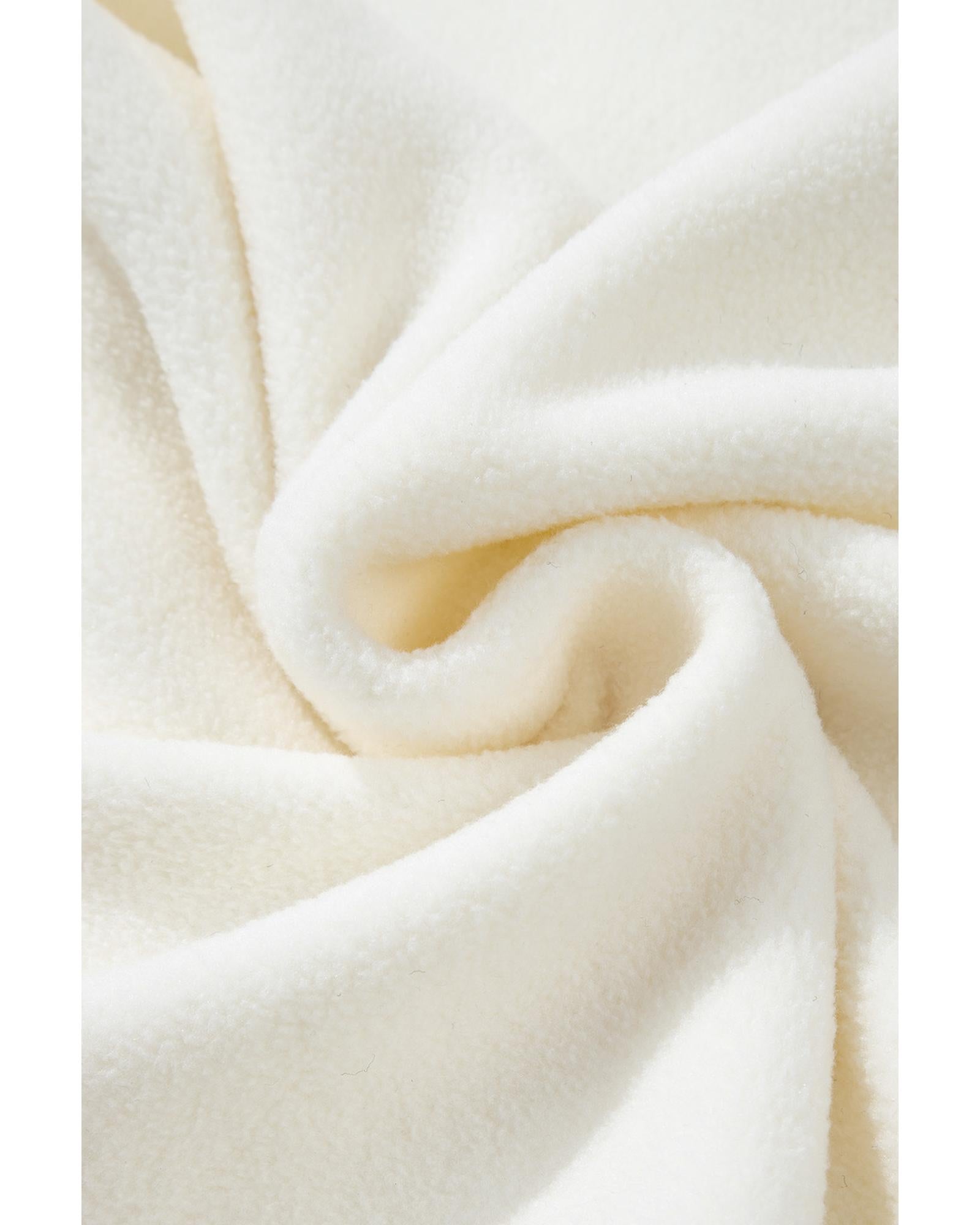 Beige Fleece Colorblock Trim Buttons Collar Sweatshirt with Pocket - M 7