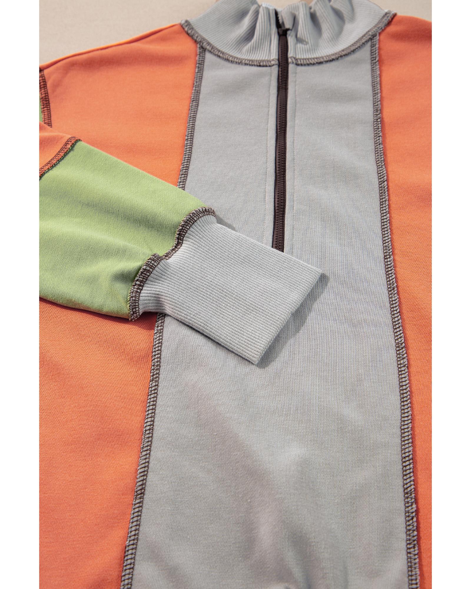 Light Grey Color Block Stitching Detail Half Zipper Sweatshirt - XL 3