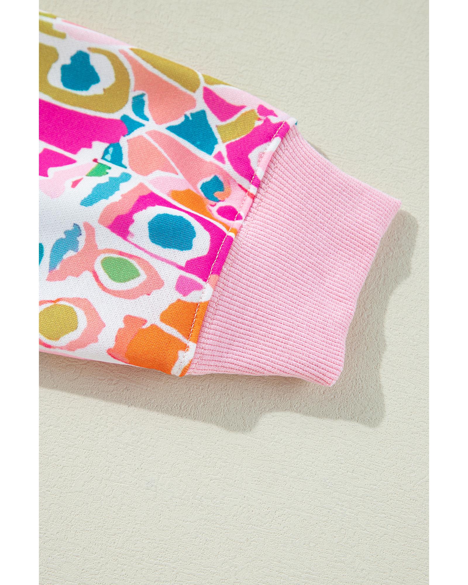 Pink Abstract Printed Drop Shoulder Loose Sweatshirt - S 8
