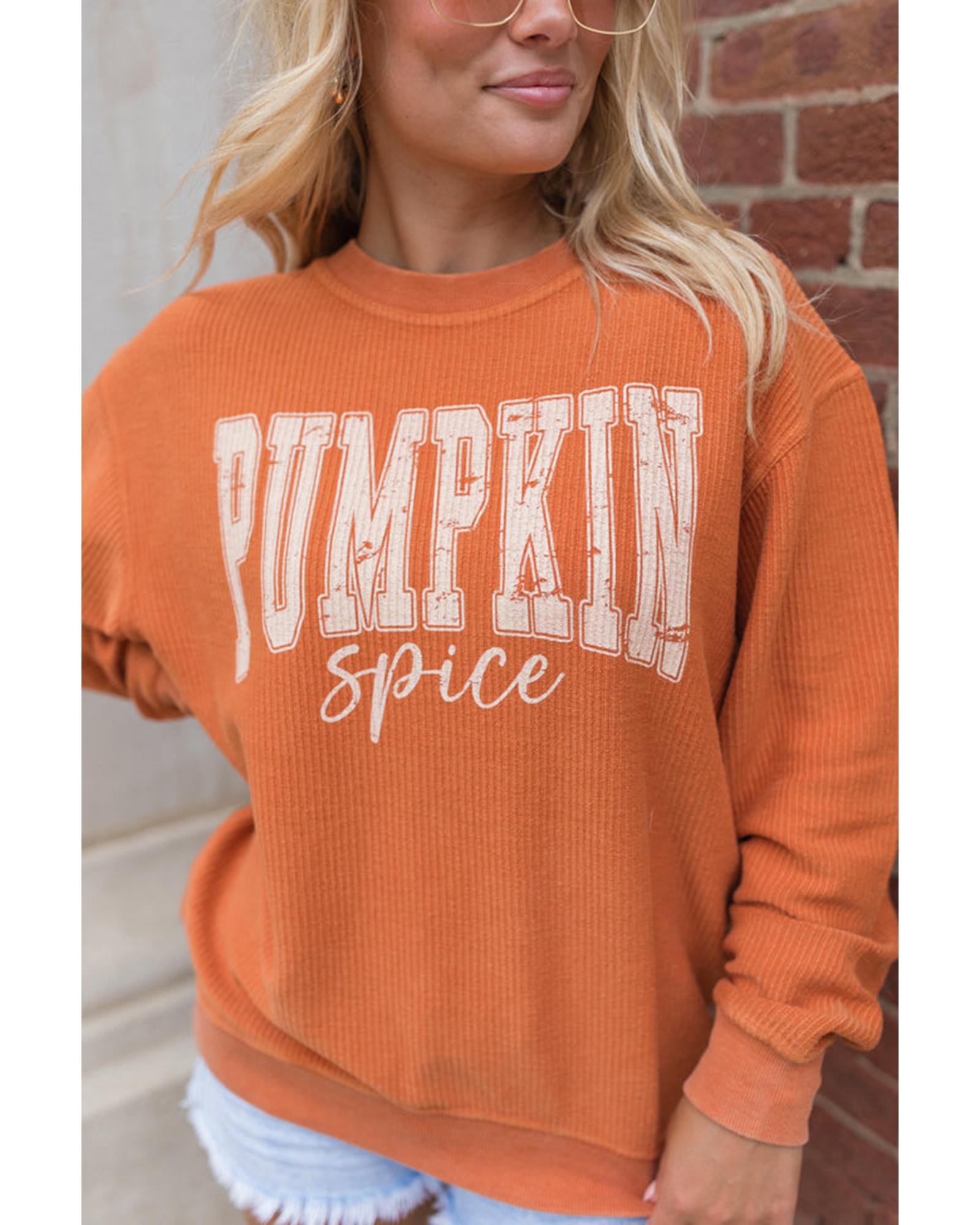 Orange PUMPKIN Spice Graphic Corded Crewneck Sweatshirt - M 6