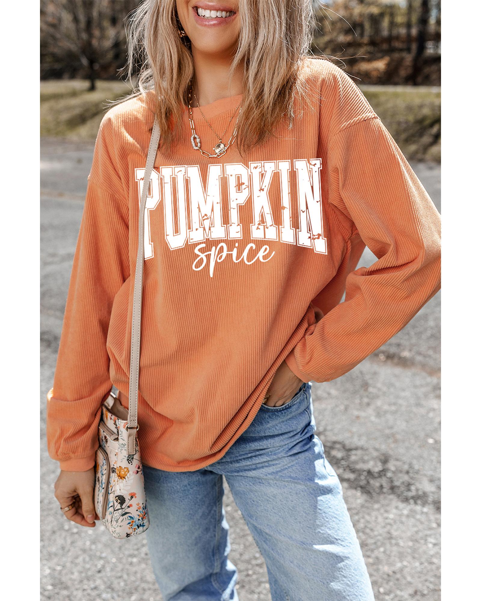 Orange PUMPKIN Spice Graphic Corded Crewneck Sweatshirt - XL