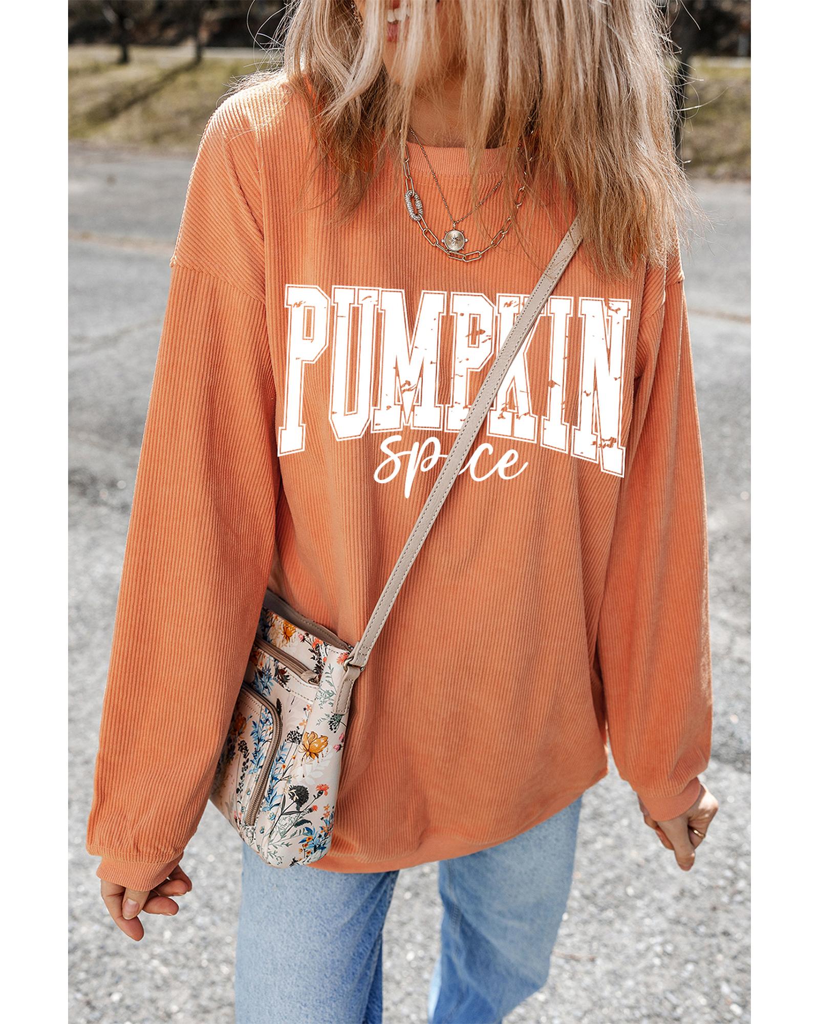 Orange PUMPKIN Spice Graphic Corded Crewneck Sweatshirt - XL 3
