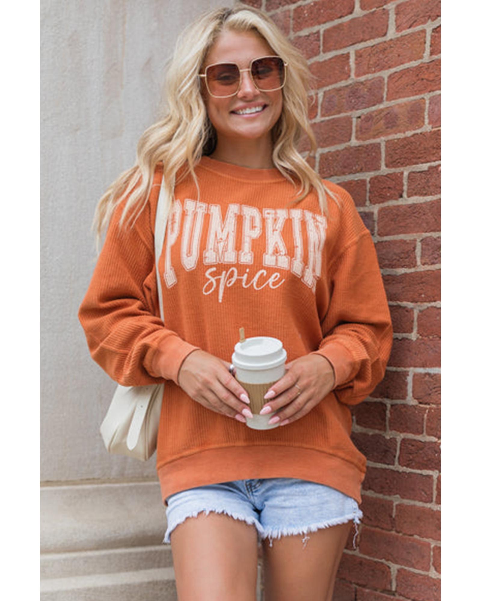 Orange PUMPKIN Spice Graphic Corded Crewneck Sweatshirt - XL 4