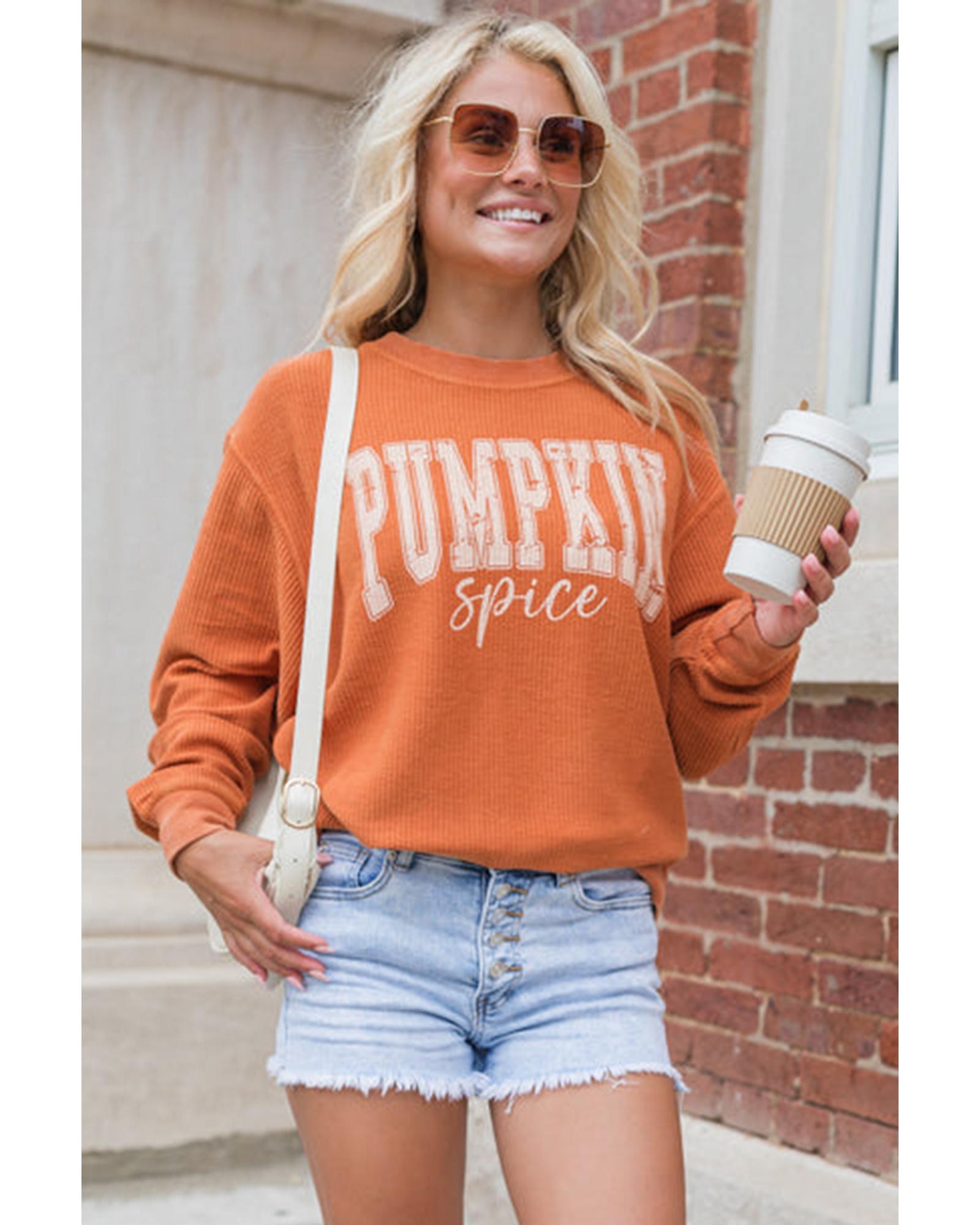 Orange PUMPKIN Spice Graphic Corded Crewneck Sweatshirt - XL 7