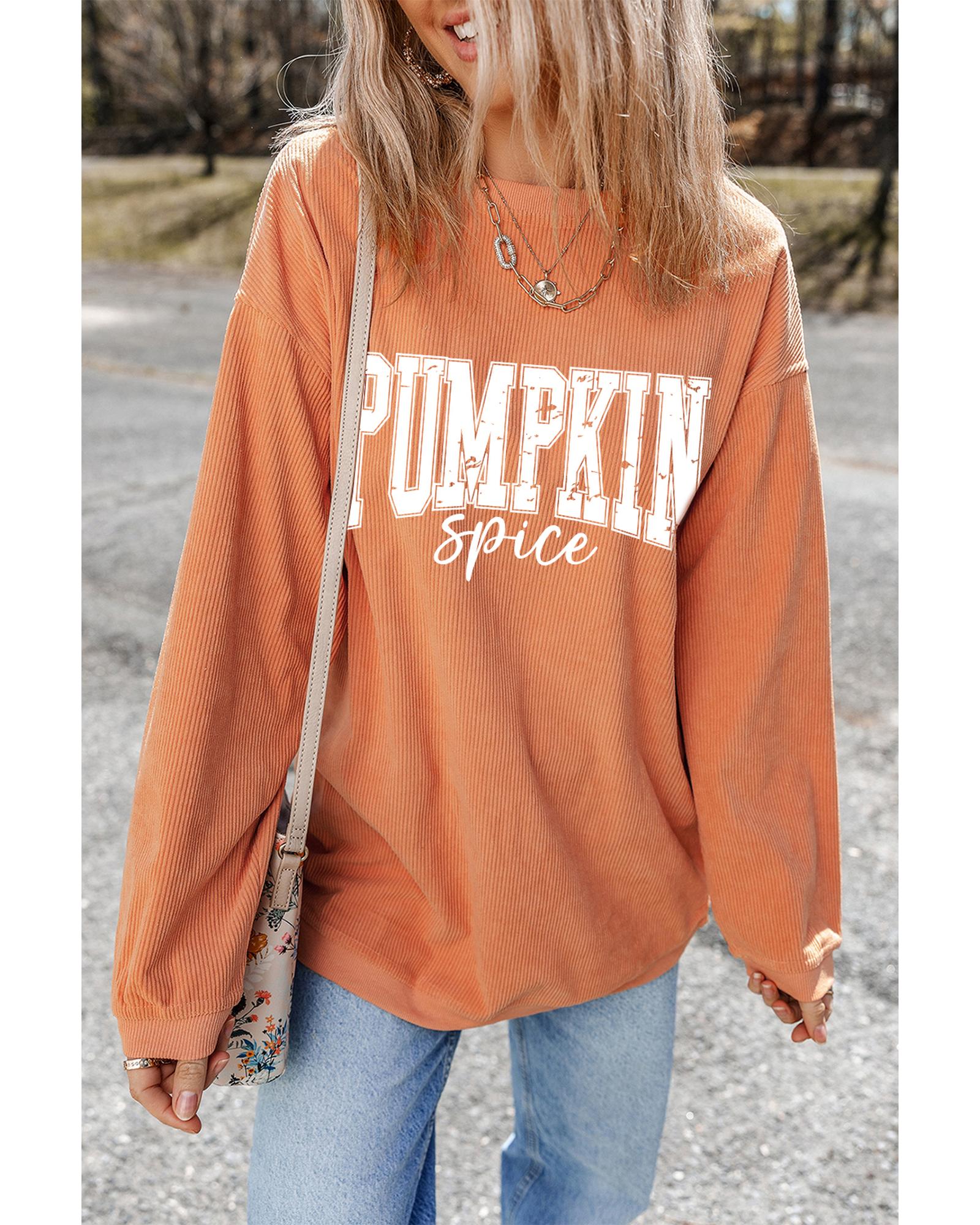 Orange PUMPKIN Spice Graphic Corded Crewneck Sweatshirt - XL 8