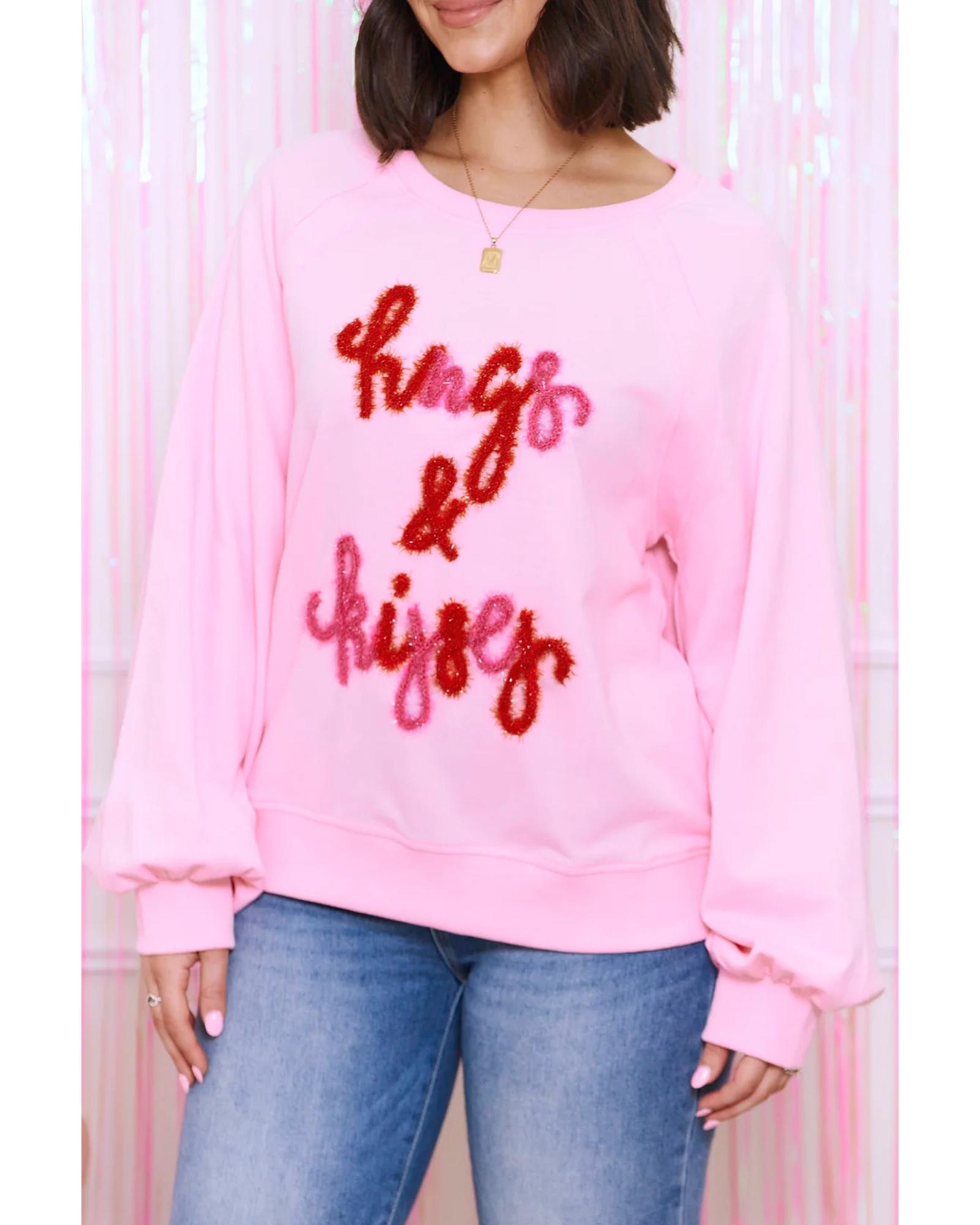 Pink Hugs and Kisses Pop Up Embroidered Raglan Sleeve Sweatshirt - S 8