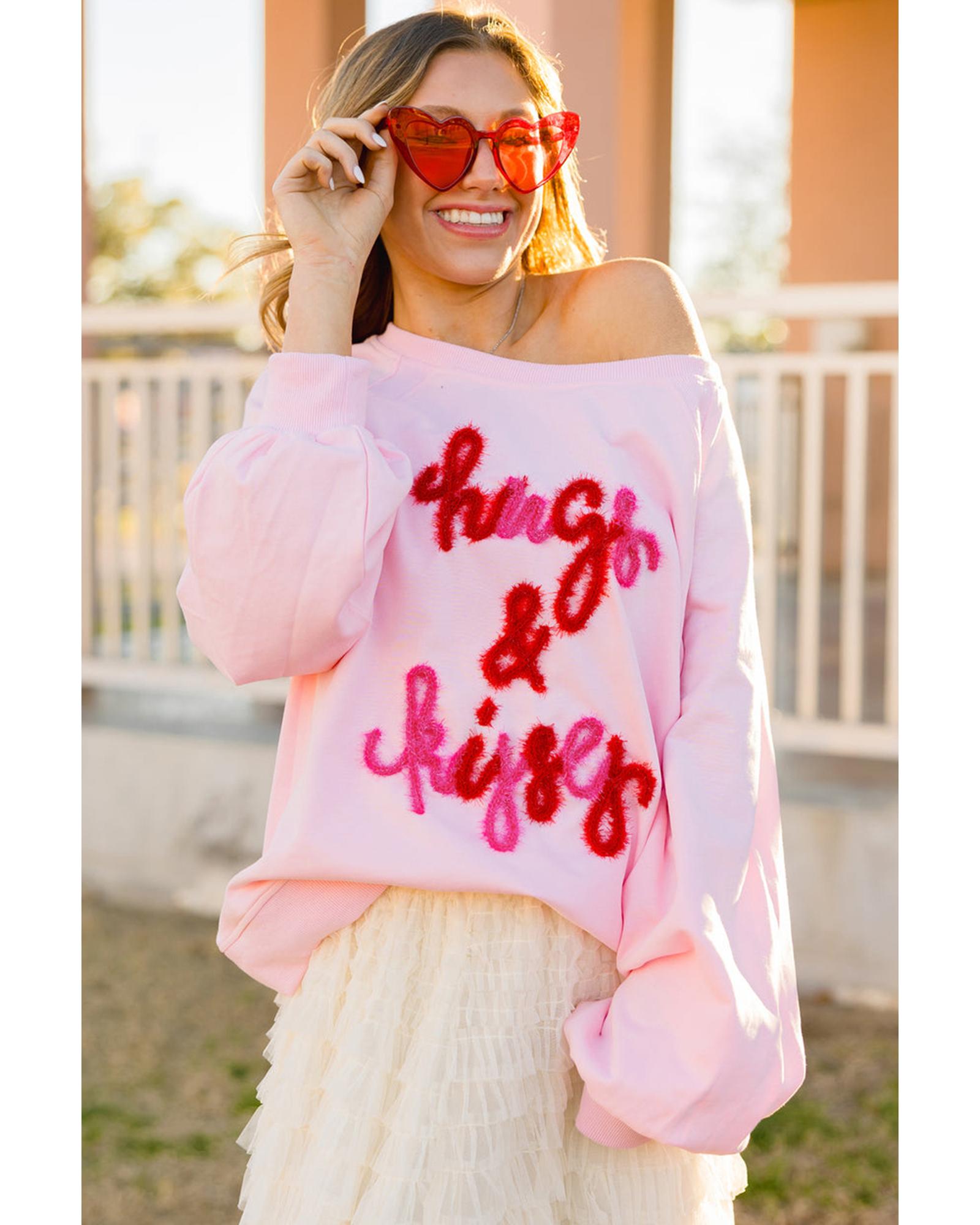 Pink Hugs and Kisses Pop Up Embroidered Raglan Sleeve Sweatshirt - XL 5