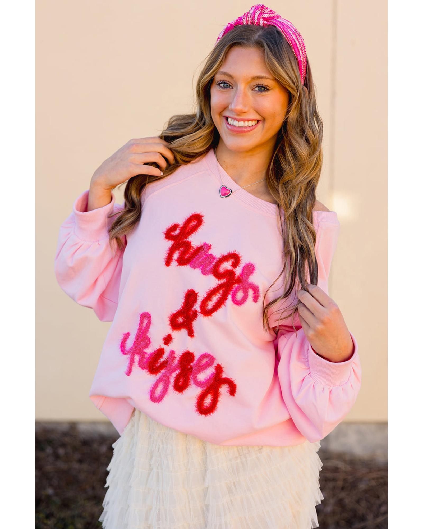 Pink Hugs and Kisses Pop Up Embroidered Raglan Sleeve Sweatshirt - XL 7