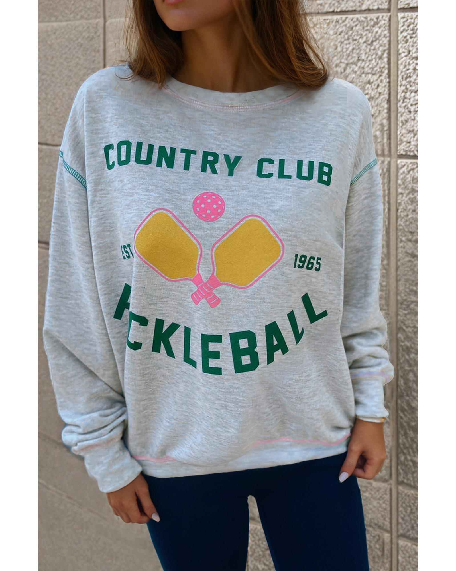 Light Grey COUNTRY CLUB PICKLEBALL Graphic Exposed Stitching Casual Sweatshirt - L 7