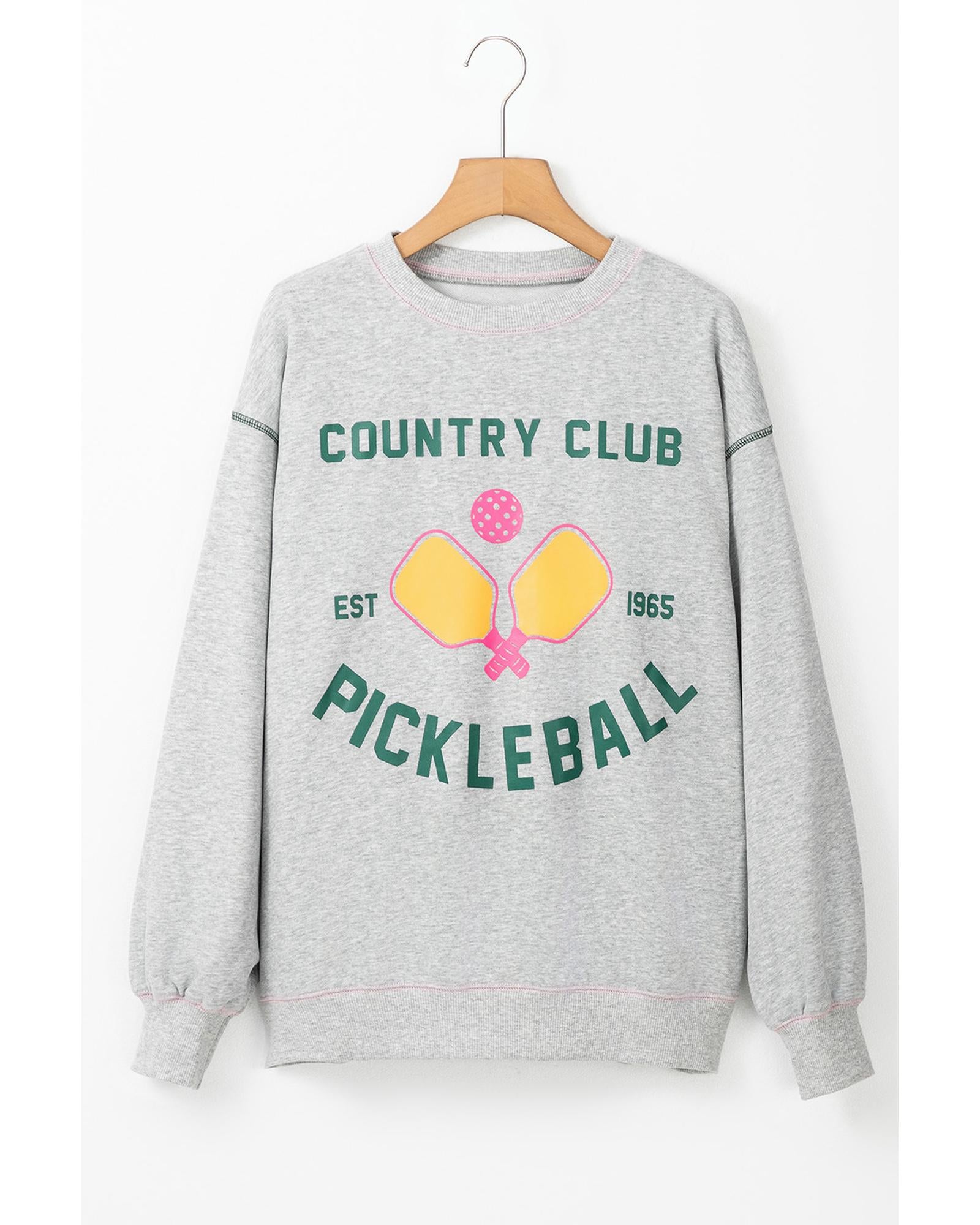 Light Grey COUNTRY CLUB PICKLEBALL Graphic Exposed Stitching Casual Sweatshirt - M 6