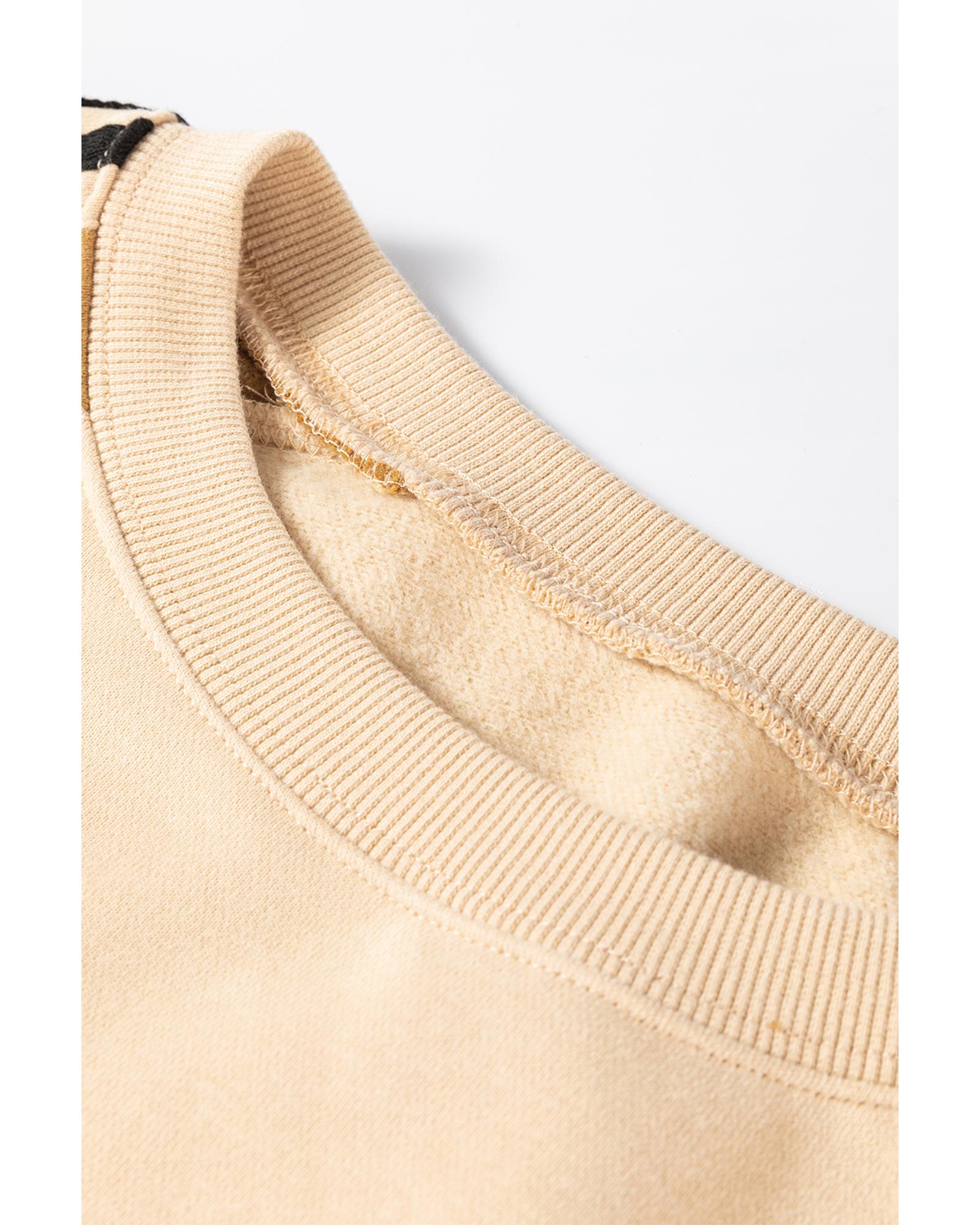 Beige Contrast Striped Patchwork Drop Shoulder Loose Sweatshirt - S 5