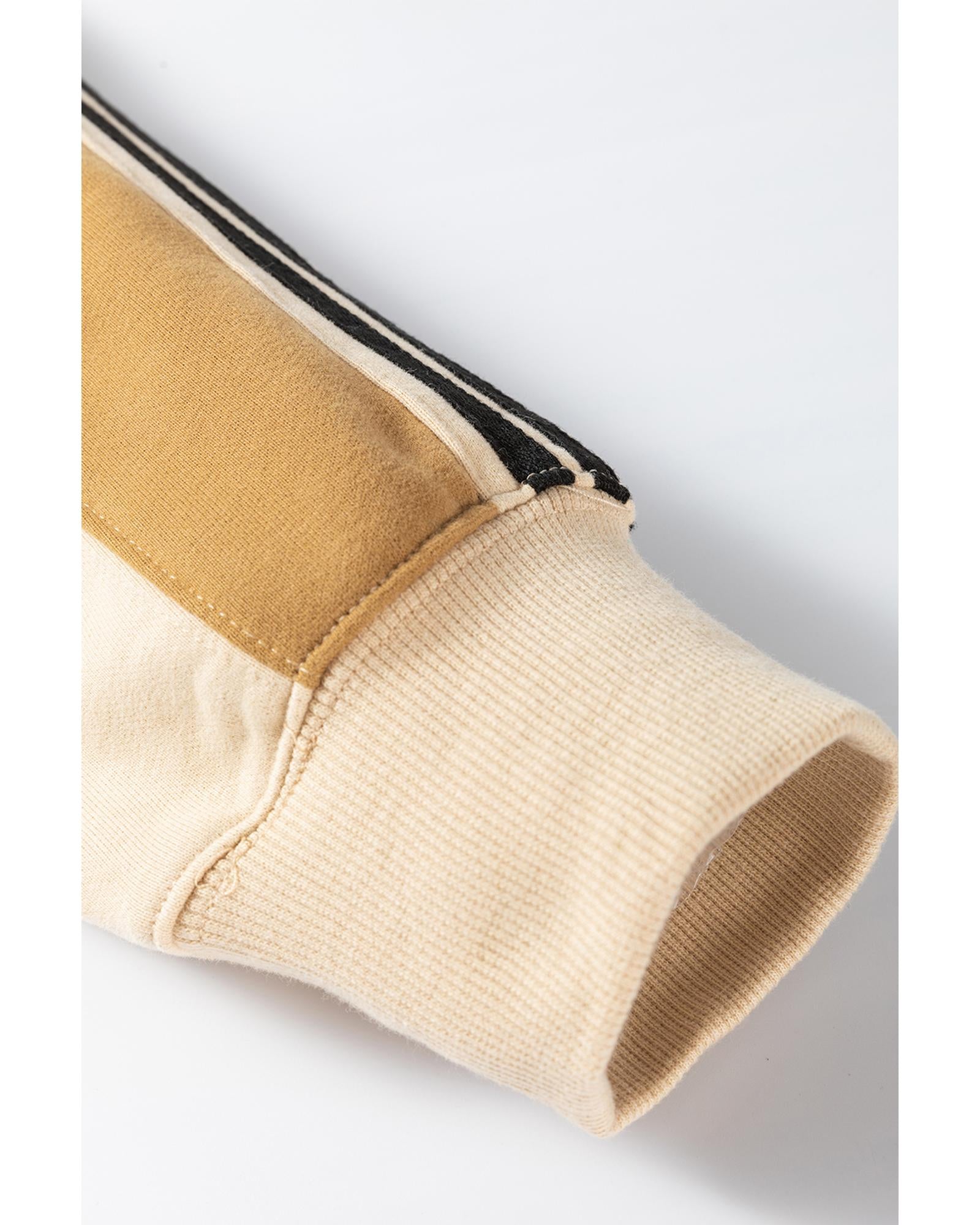Beige Contrast Striped Patchwork Drop Shoulder Loose Sweatshirt - XL 7