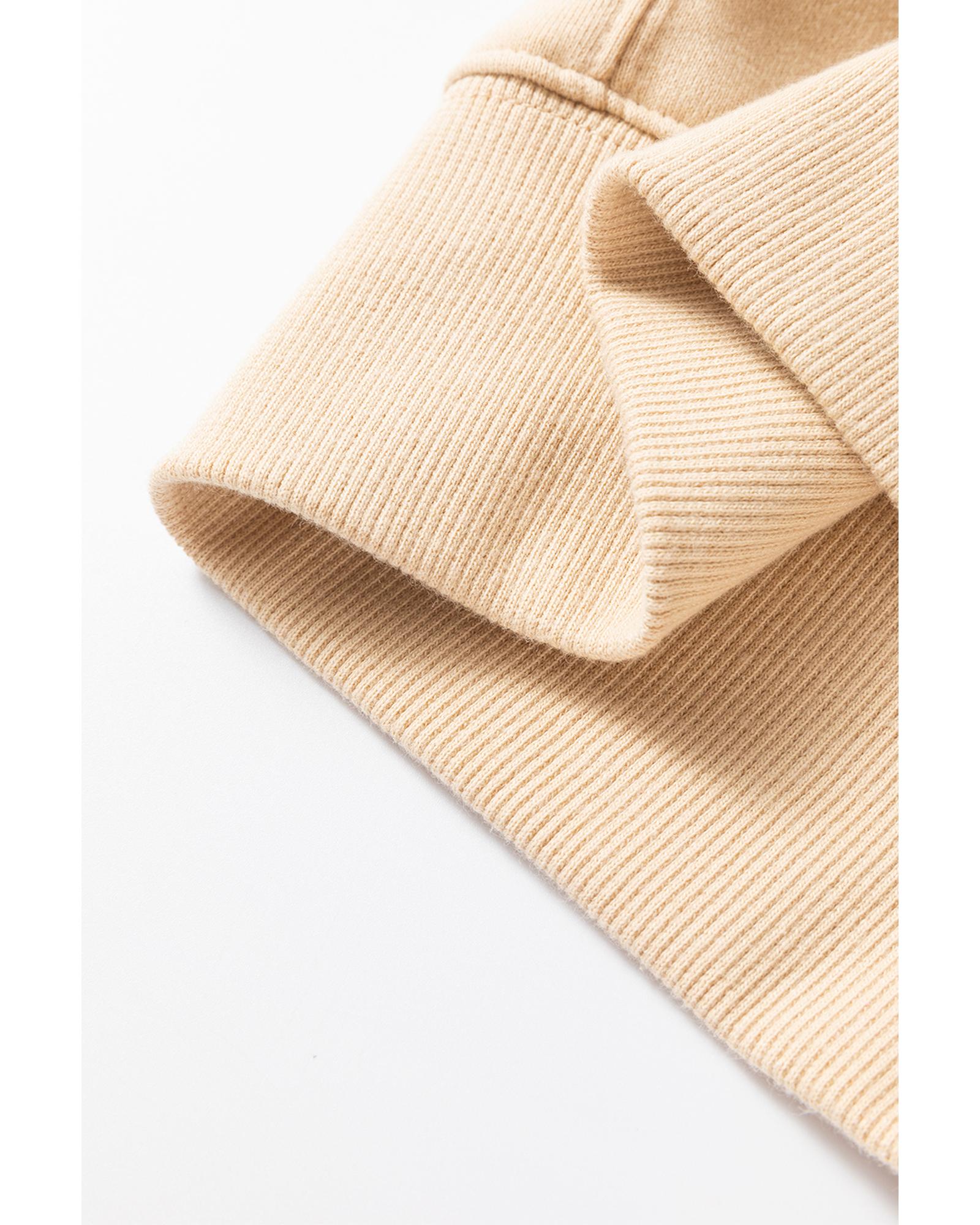 Beige Contrast Striped Patchwork Drop Shoulder Loose Sweatshirt - XL 8