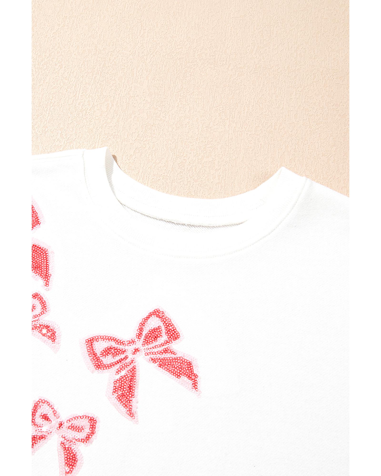 White Sequin Bowknot High Low Oversize Sweatshirt - M 6