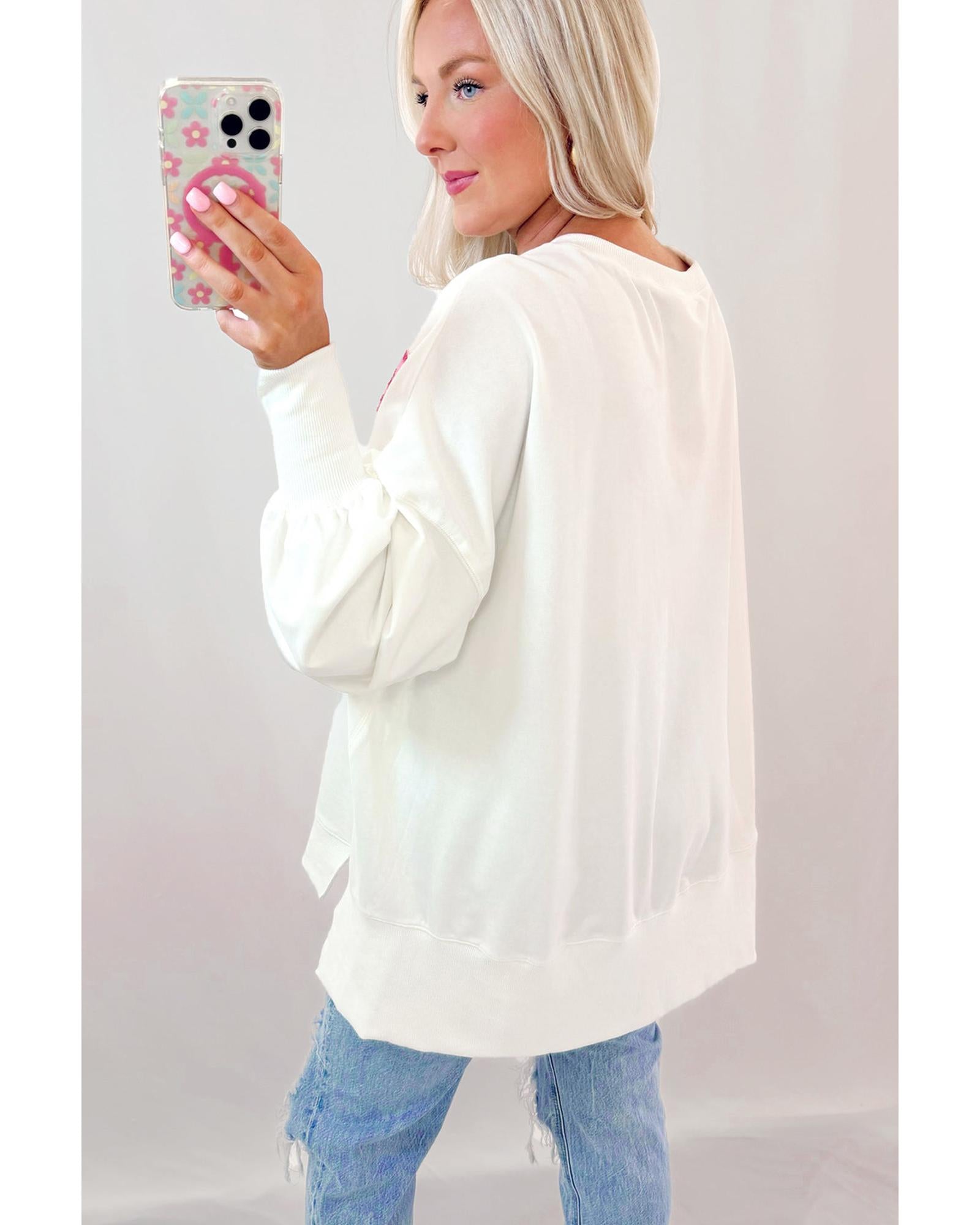 White Sequin Bowknot High Low Oversize Sweatshirt - XL