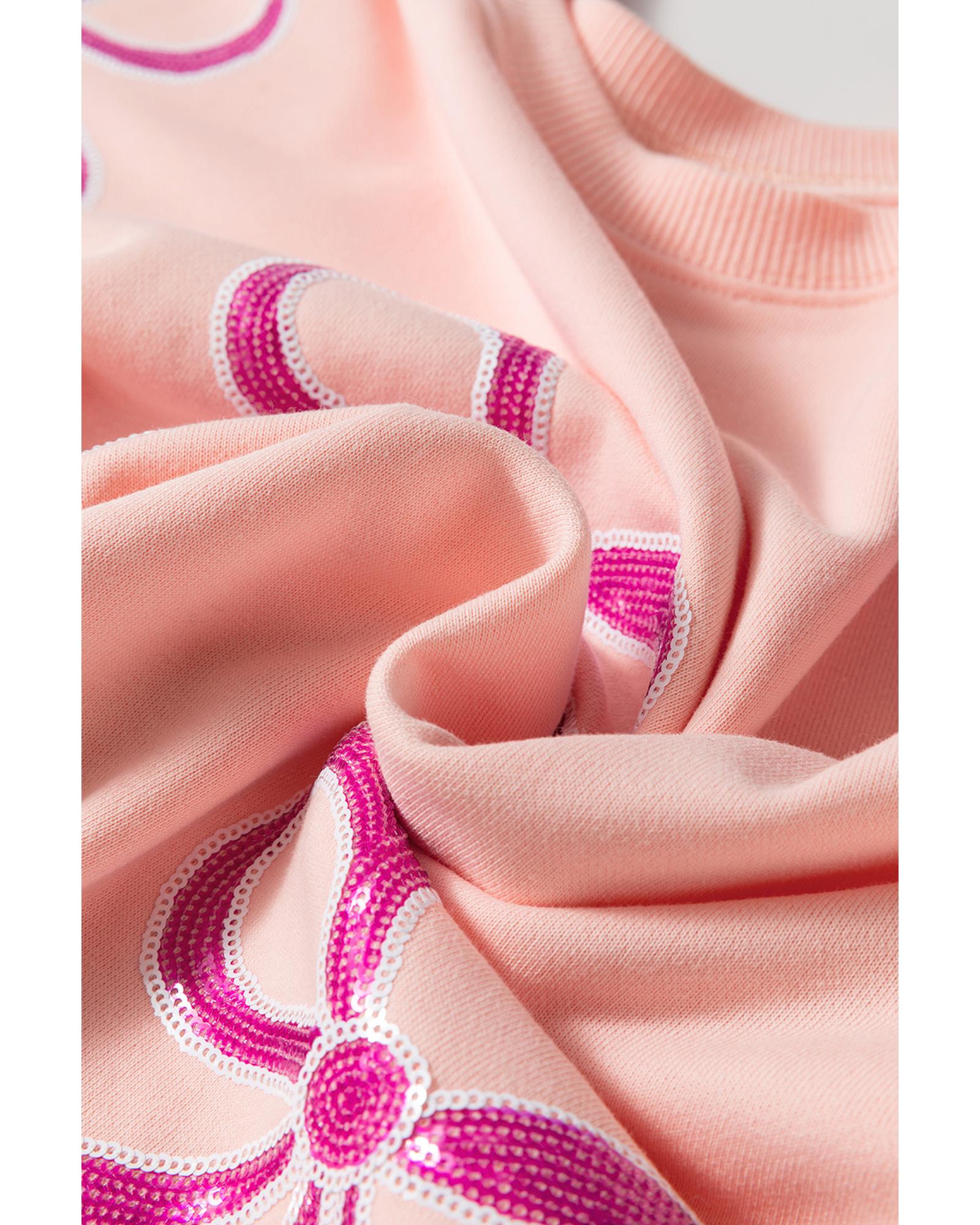 Apricot Pink Sequined Bowknot Drop Shoulder Oversized Sweatshirt - M 6