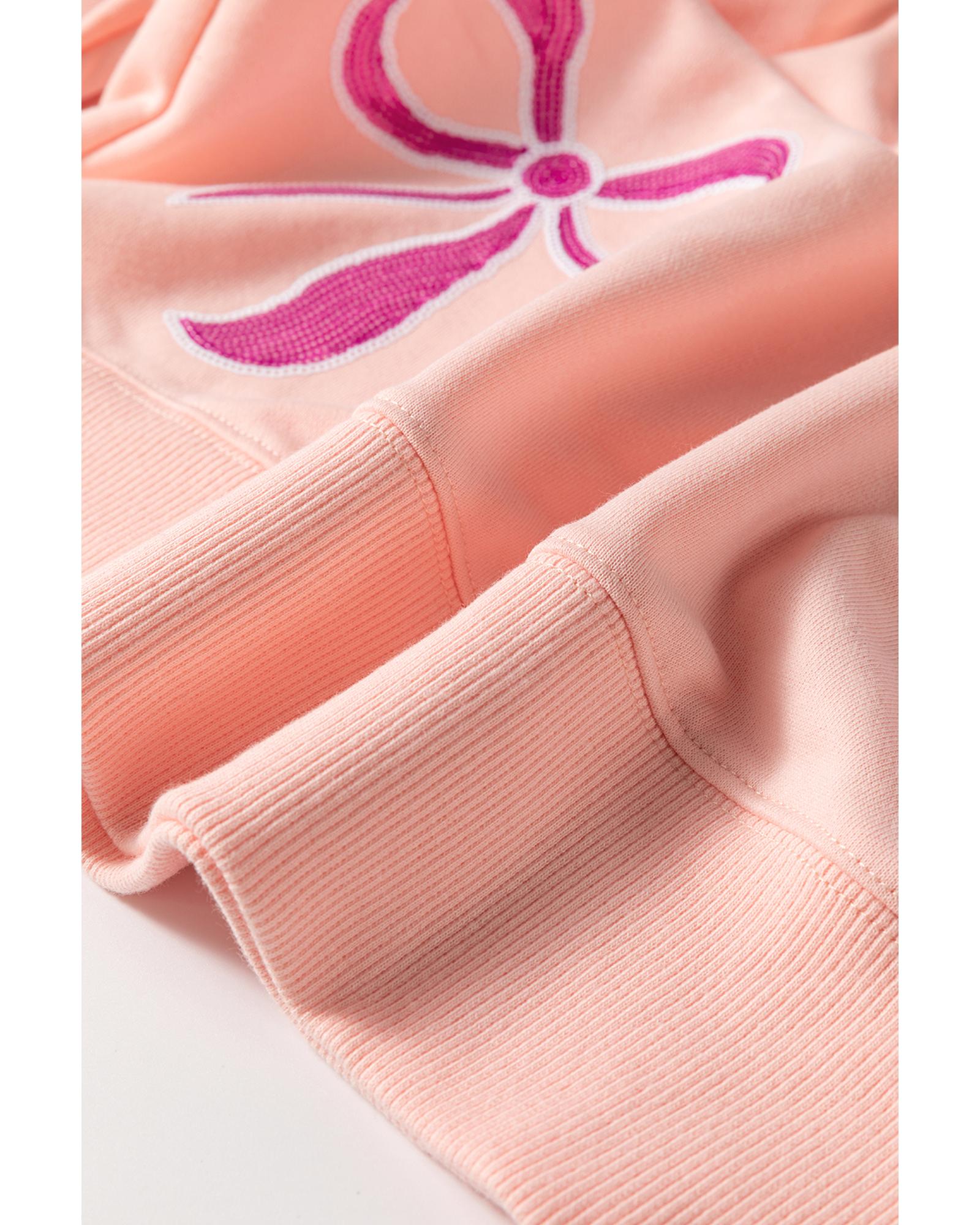 Apricot Pink Sequined Bowknot Drop Shoulder Oversized Sweatshirt - M 8