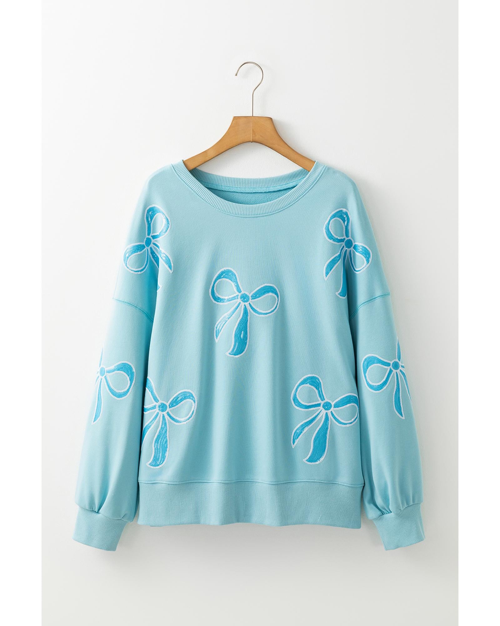 Beau Blue Sequined Bowknot Drop Shoulder Oversized Sweatshirt - L 3