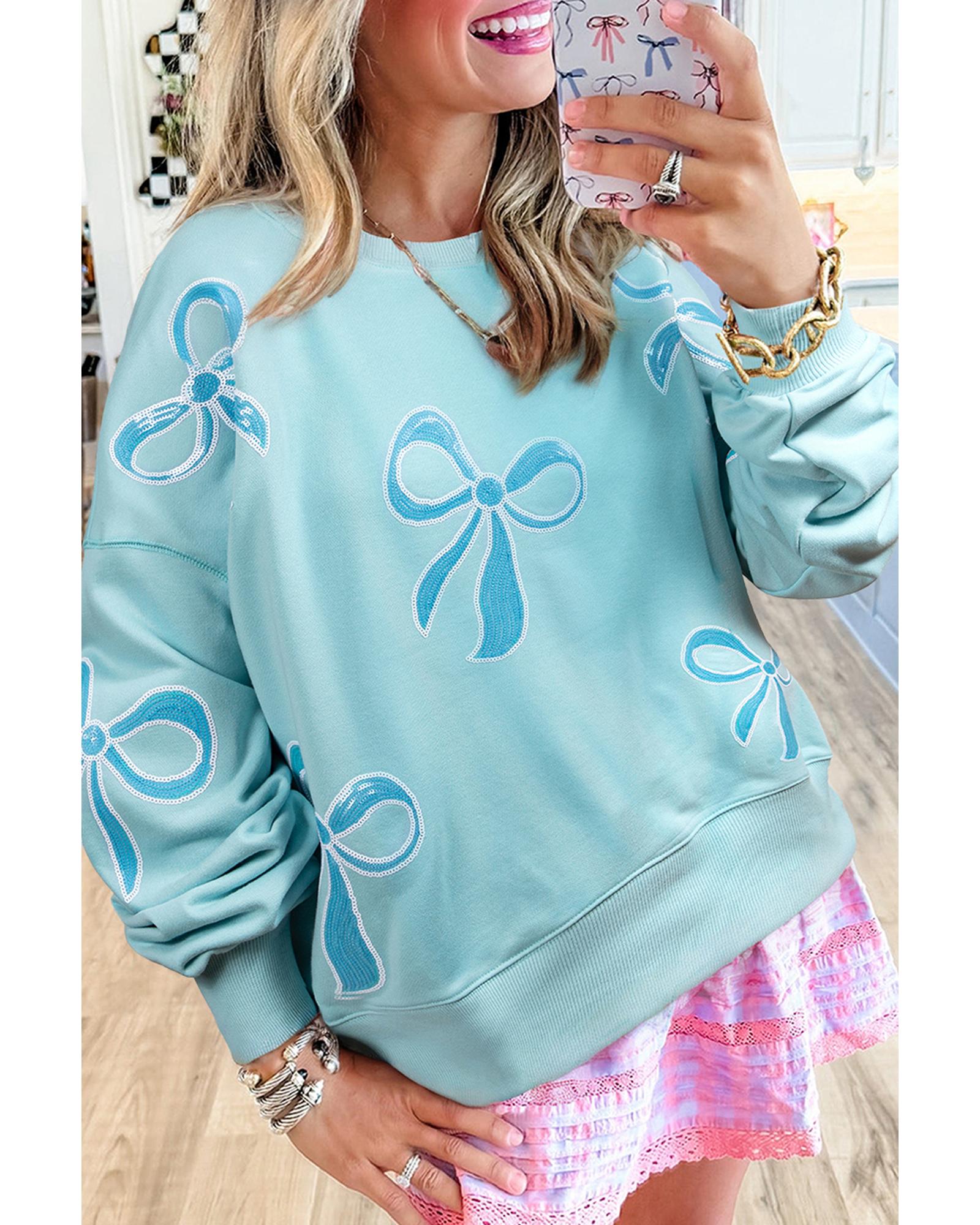 Beau Blue Sequined Bowknot Drop Shoulder Oversized Sweatshirt - XL 4