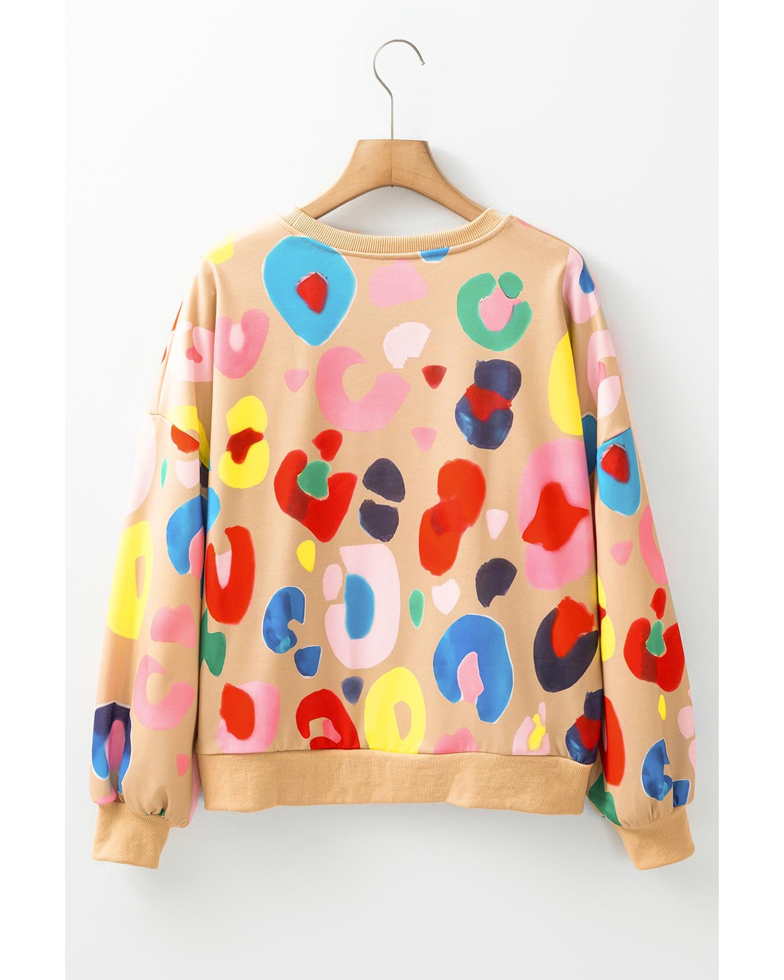 Khaki Multicolor Leopard Printed Drop Shoulder Pullover Sweatshirt - S 7