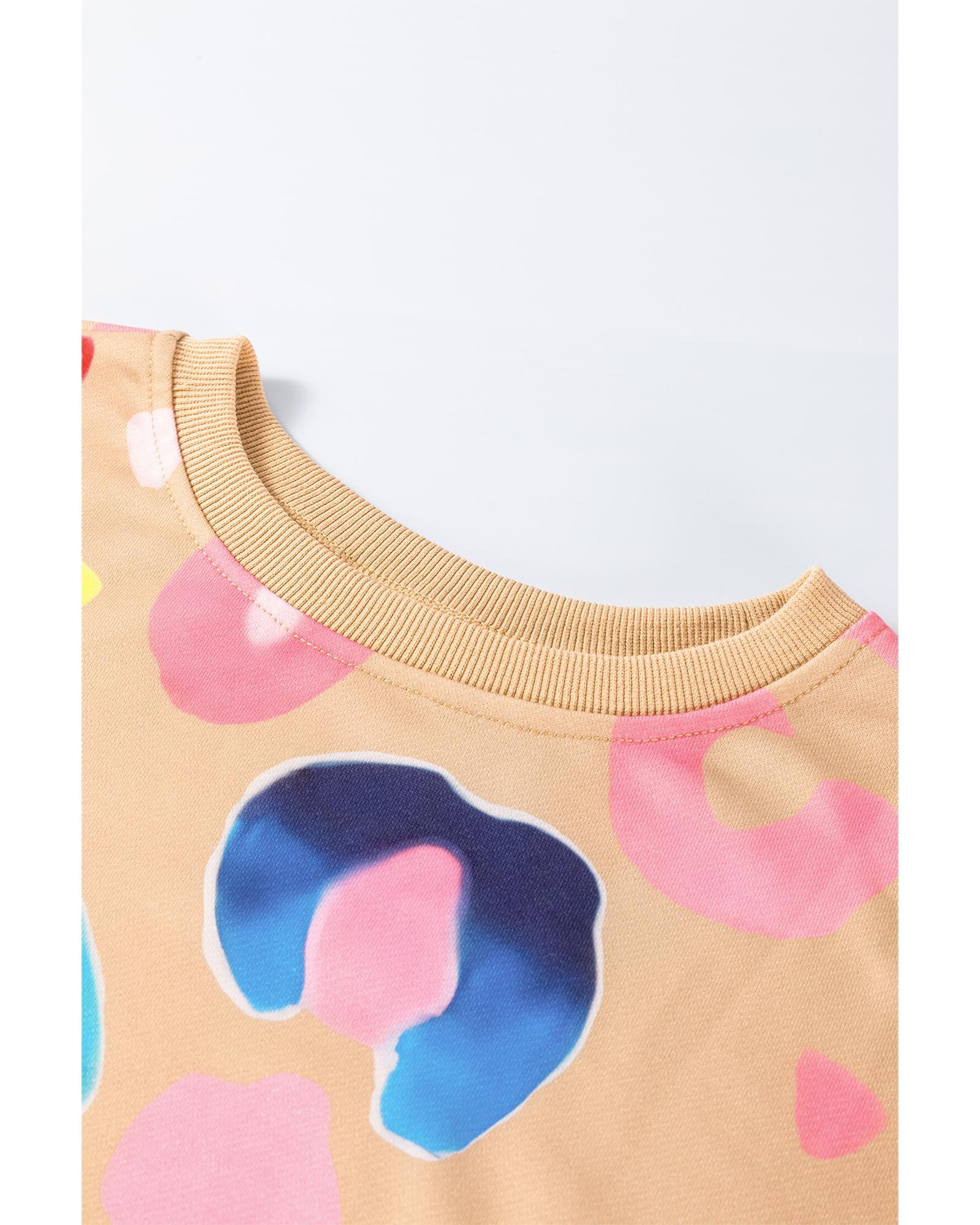 Khaki Multicolor Leopard Printed Drop Shoulder Pullover Sweatshirt - S 8