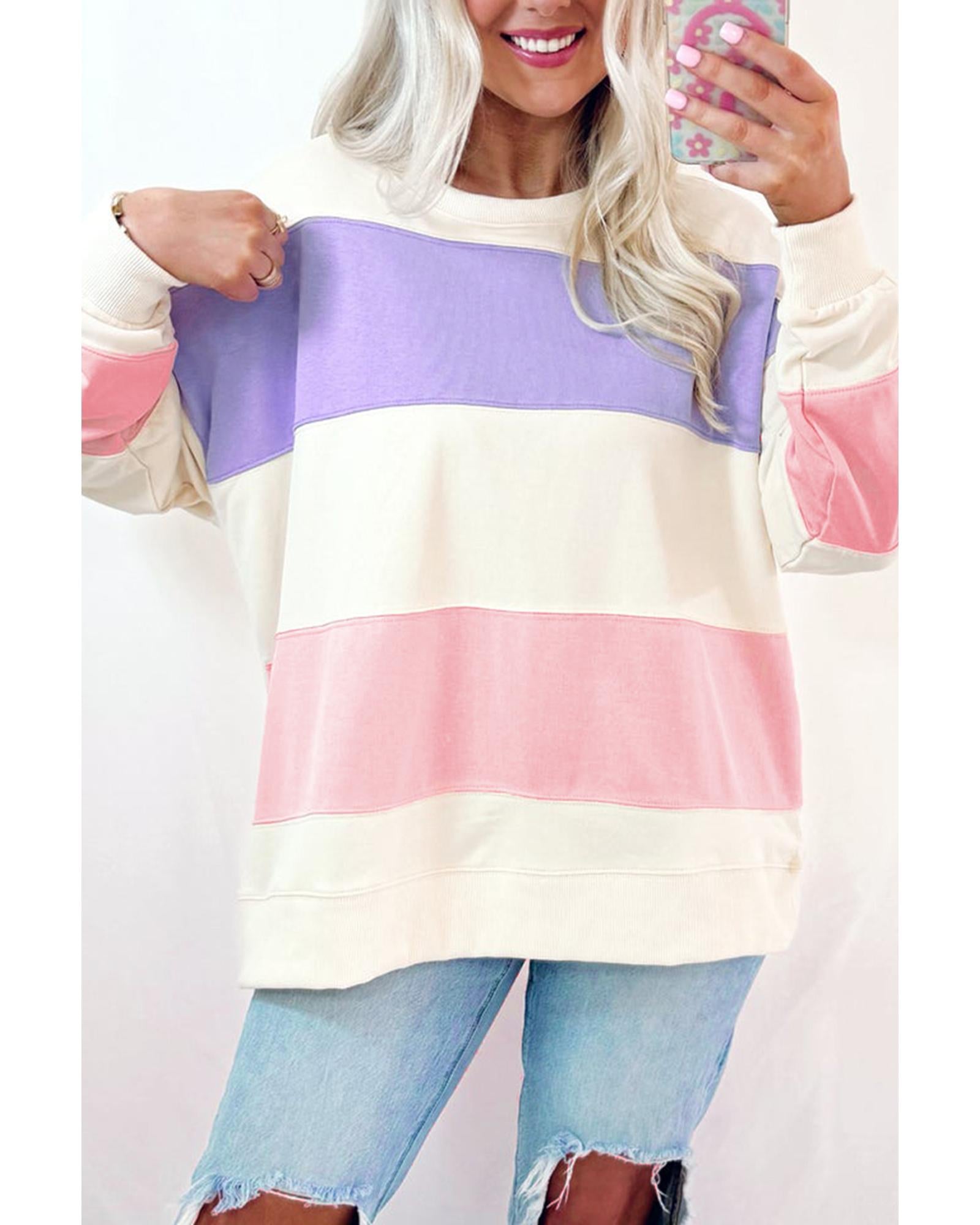 Beige Colorblock Patchwork Drop Shoulder Crewneck Sweatshirt - L 6