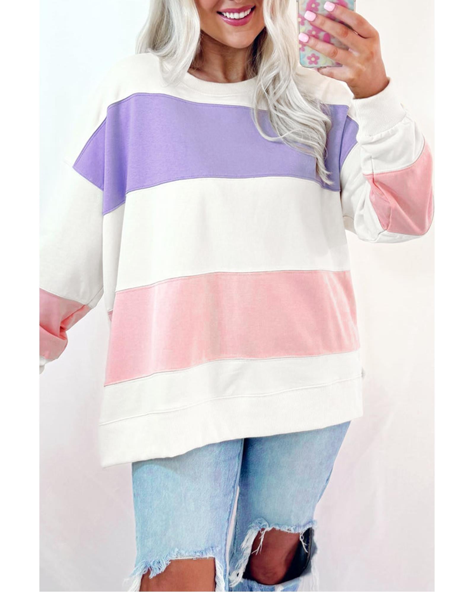 Beige Colorblock Patchwork Drop Shoulder Crewneck Sweatshirt - L 8