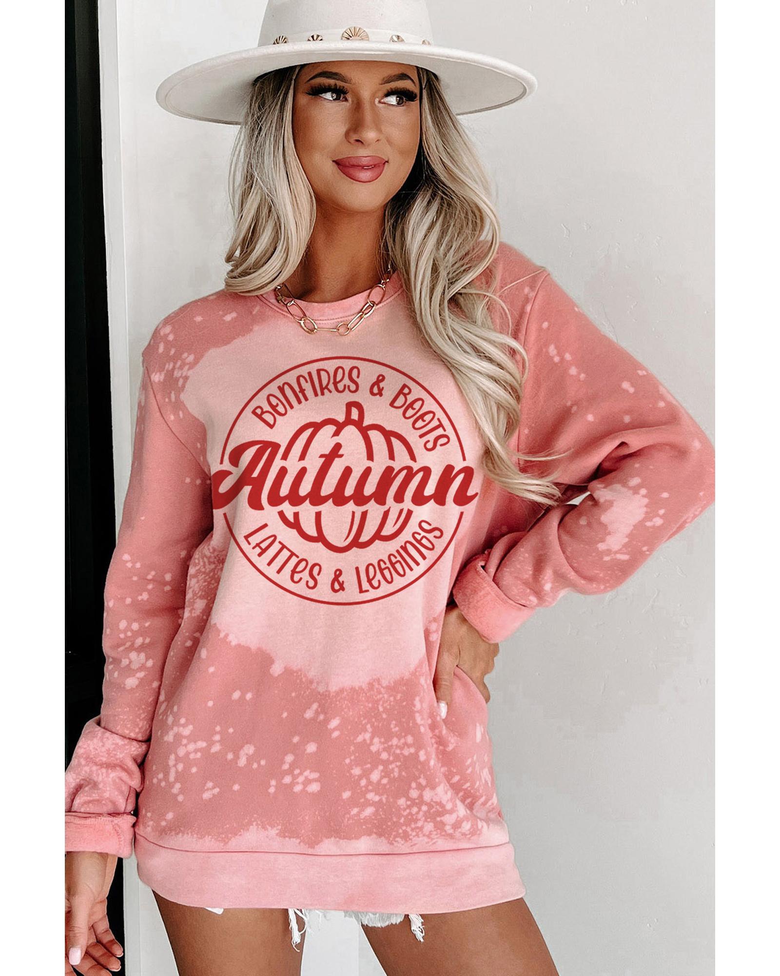 Pink Tie Dye Autumn Pumpkin Graphic Drop Shoulder Sweatshirt - L 5