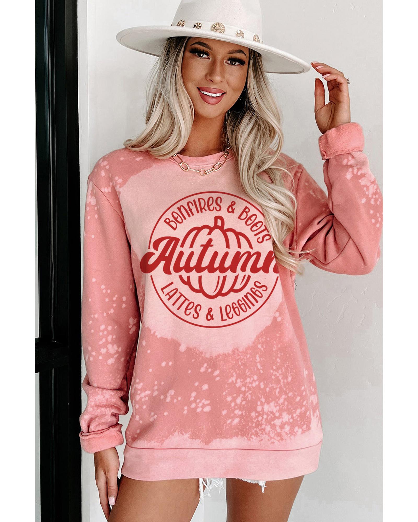 Pink Tie Dye Autumn Pumpkin Graphic Drop Shoulder Sweatshirt - L 7
