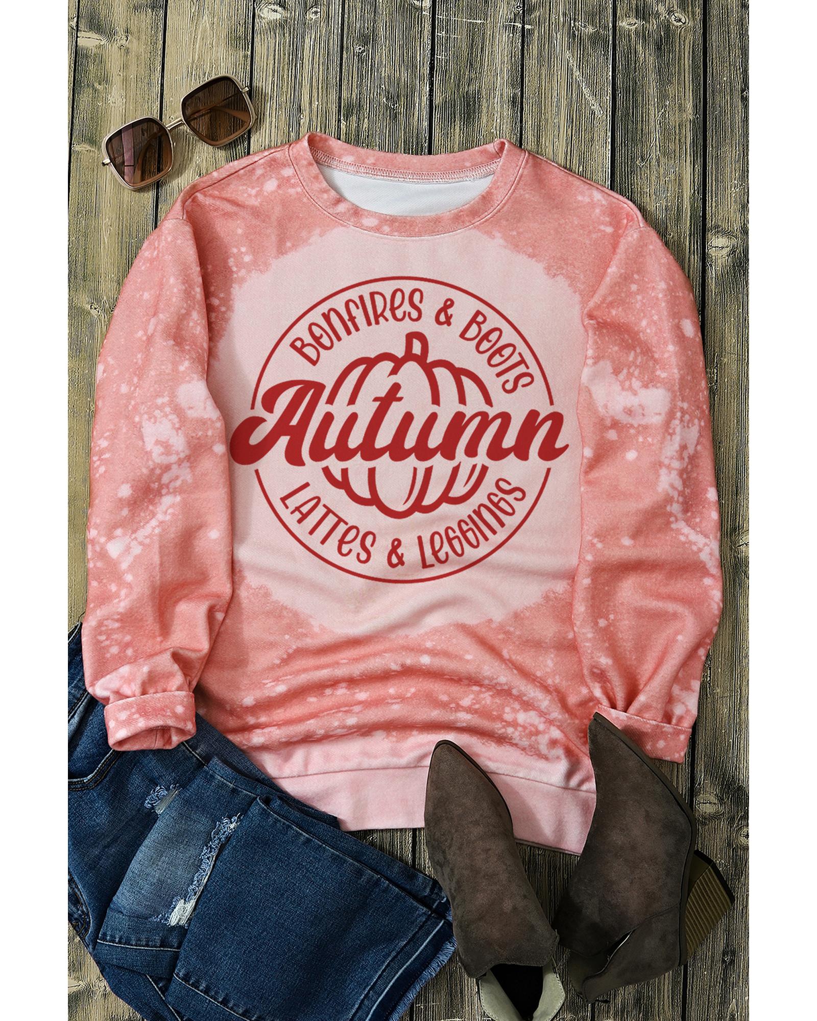 Pink Tie Dye Autumn Pumpkin Graphic Drop Shoulder Sweatshirt - XL 6